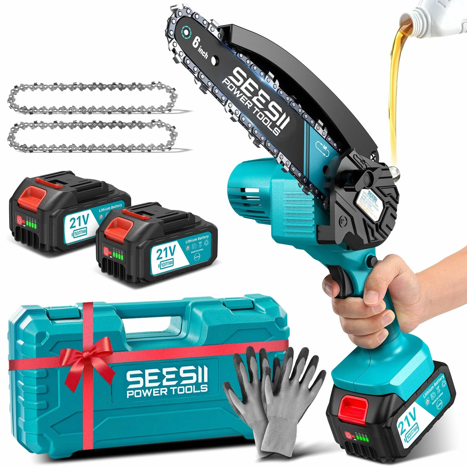 SEESII 6'' Motosierra Eléctrica Bateria 8000mAh Inalámbrica Portátil