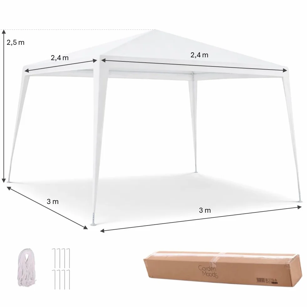 LOLAhome Carpa Cenador Gazebo Desmontable 3 x 3 m Blanco | con Tubos de Acero de Alta Resistencia, Protección UV, Rafia PE Resistente Lluvia| para Playa, Camping, Jardín, Patio, Terraza, Exteriores