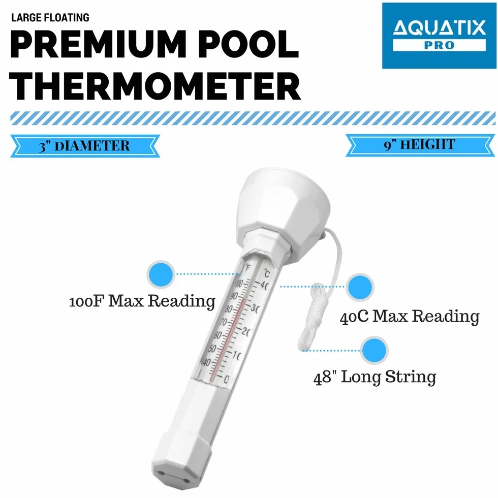 Aquatix Pro Termómetro Flotante para Piscina con Cadena, Resistente a Roturas, Exterior e Interior