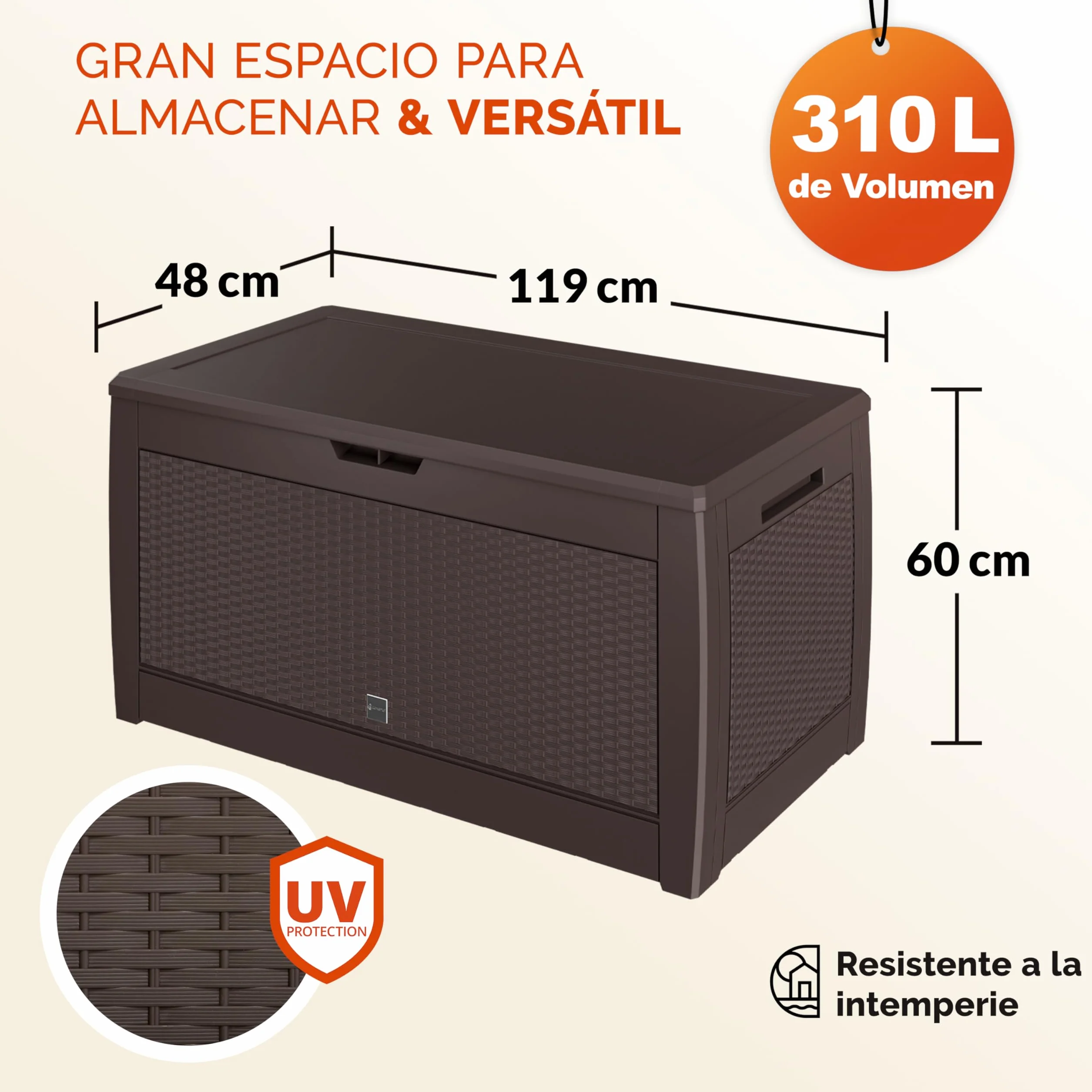 CASARIAŽ Arcón Jardín Exterior Baúl Almacenaje 310L 119x48x60cm Marrón