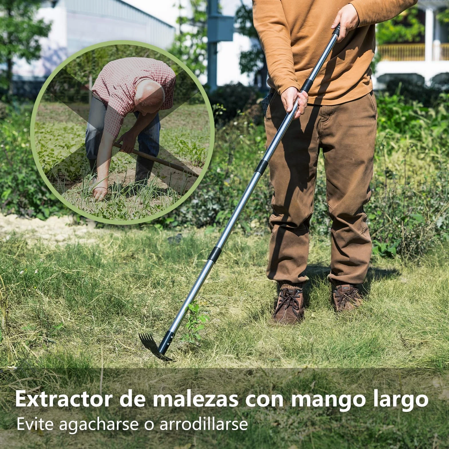 Mitclear Extractor de Malezas Mango Largo 148cm 2 en 1 Rastrillo Azada Desmalezador Manual