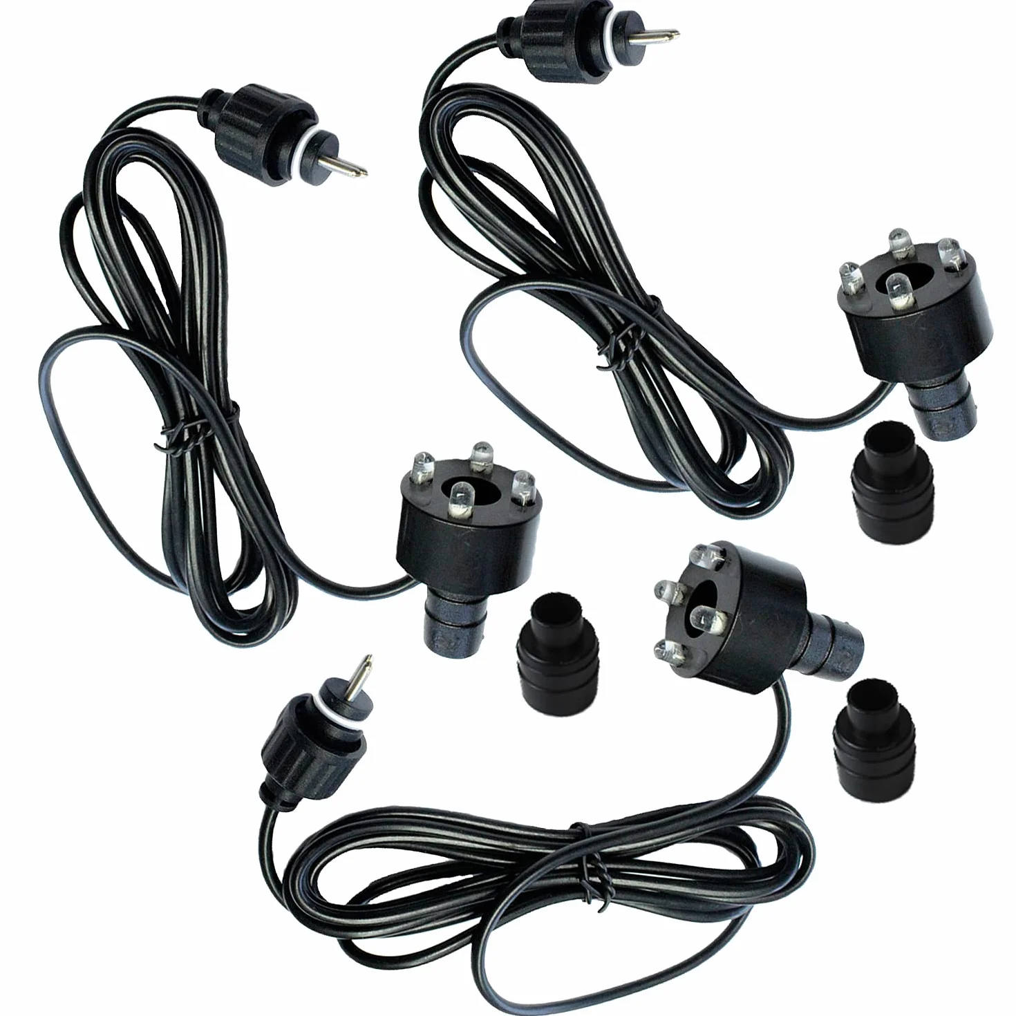 Juego de 3 luces LED blancas frías 12V CA para fuentes de agua, conector de doble pin, cable 2m