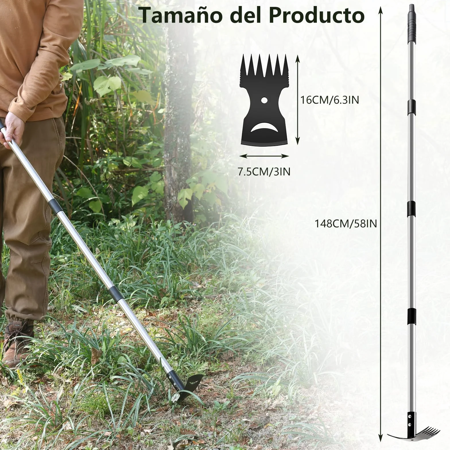 Mitclear Extractor de Malezas Mango Largo 148cm 2 en 1 Rastrillo Azada Desmalezador Manual