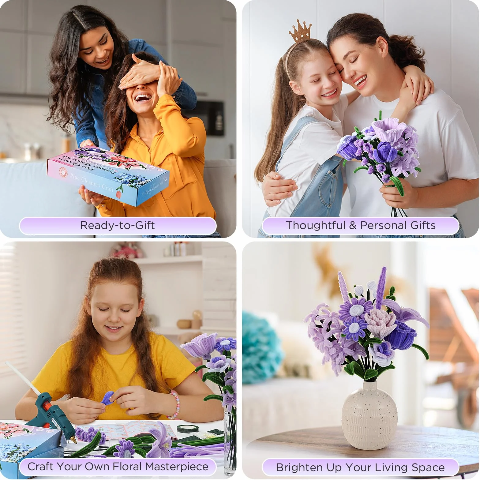 Funtopia Juego de 540 limpiadores de tuberías para manualidades kit de flores tallos de chenilla