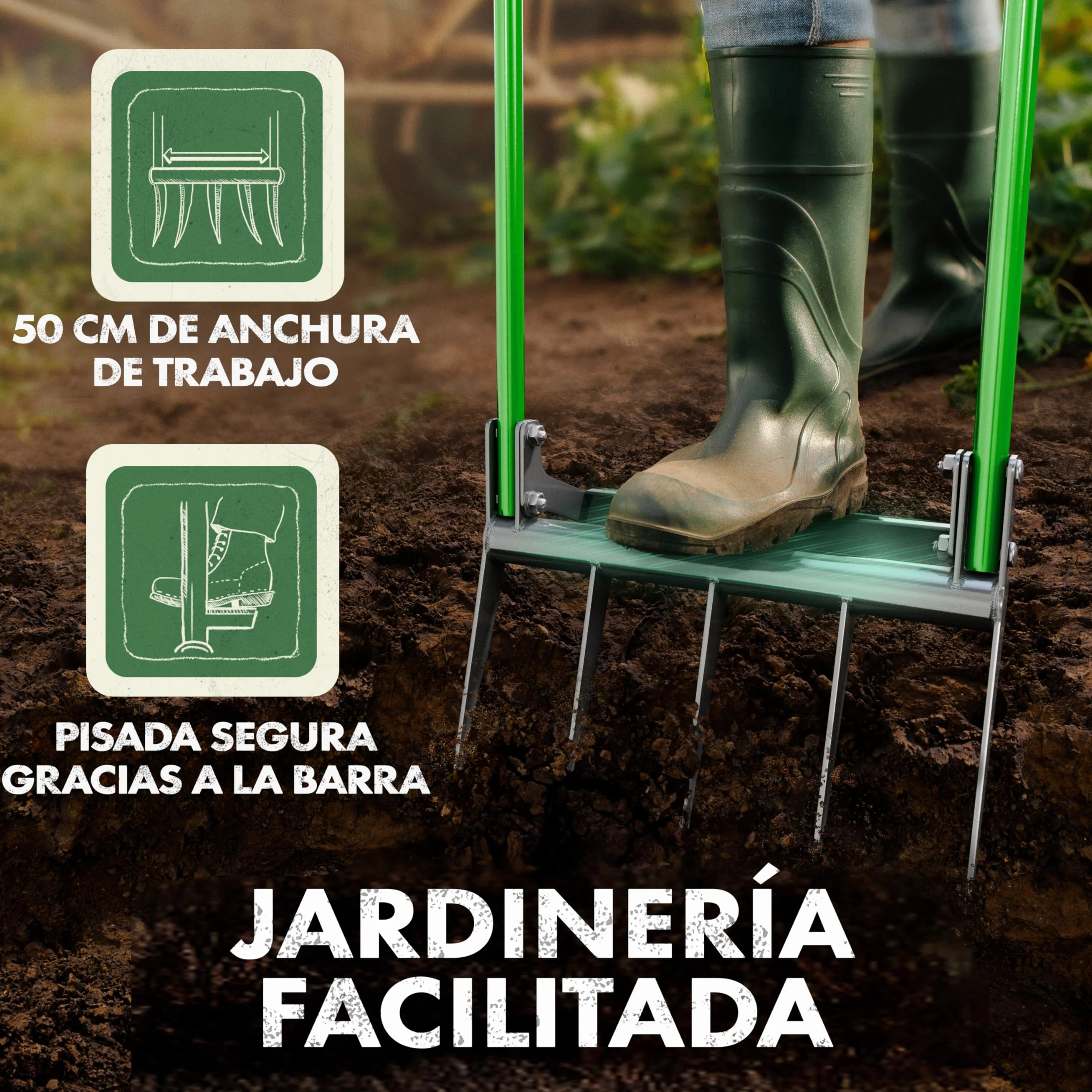 GARLINGO Horquilla de excavación 50 cm con estribo tenedor de jardín