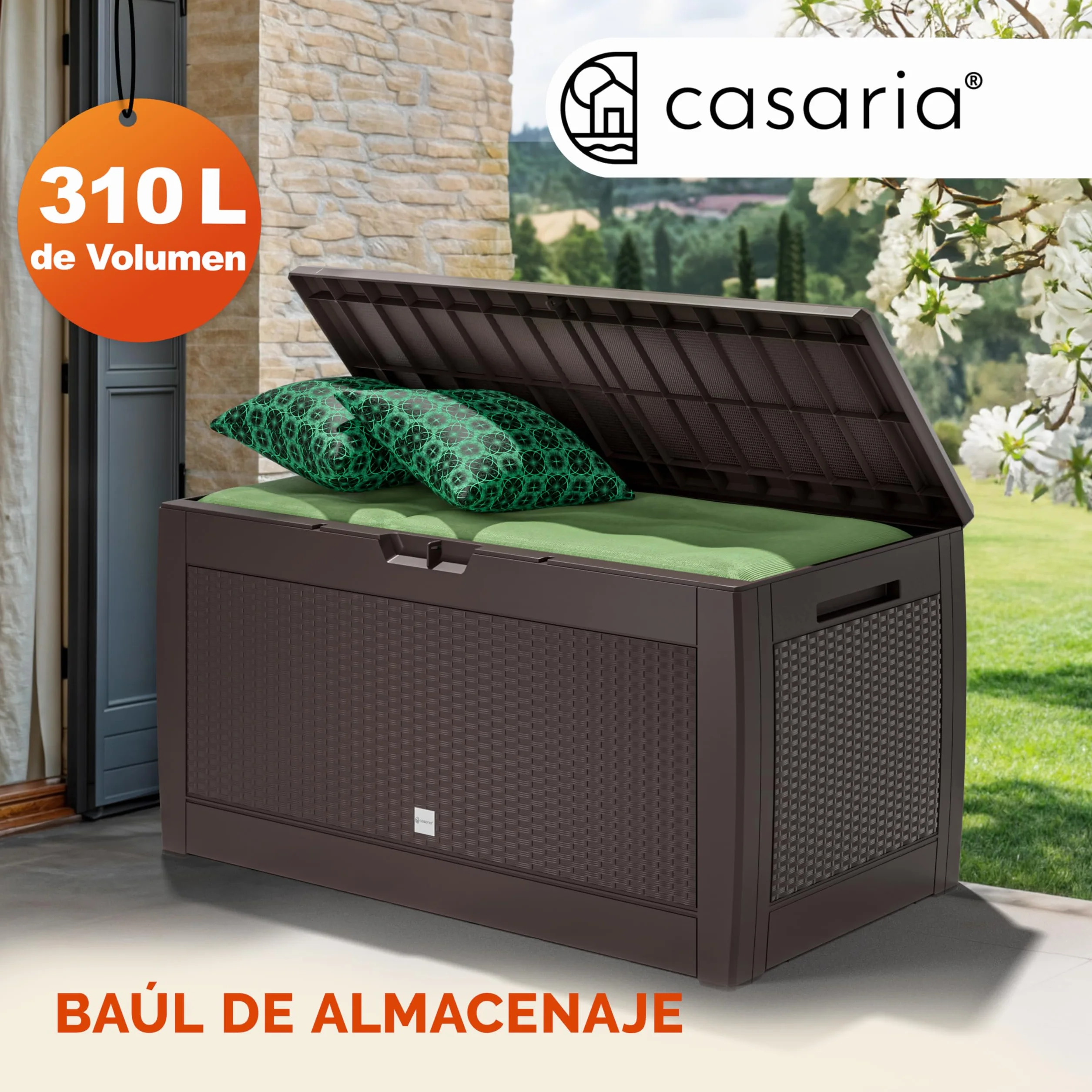 CASARIAŽ Arcón Jardín Exterior Baúl Almacenaje 310L 119x48x60cm Marrón
