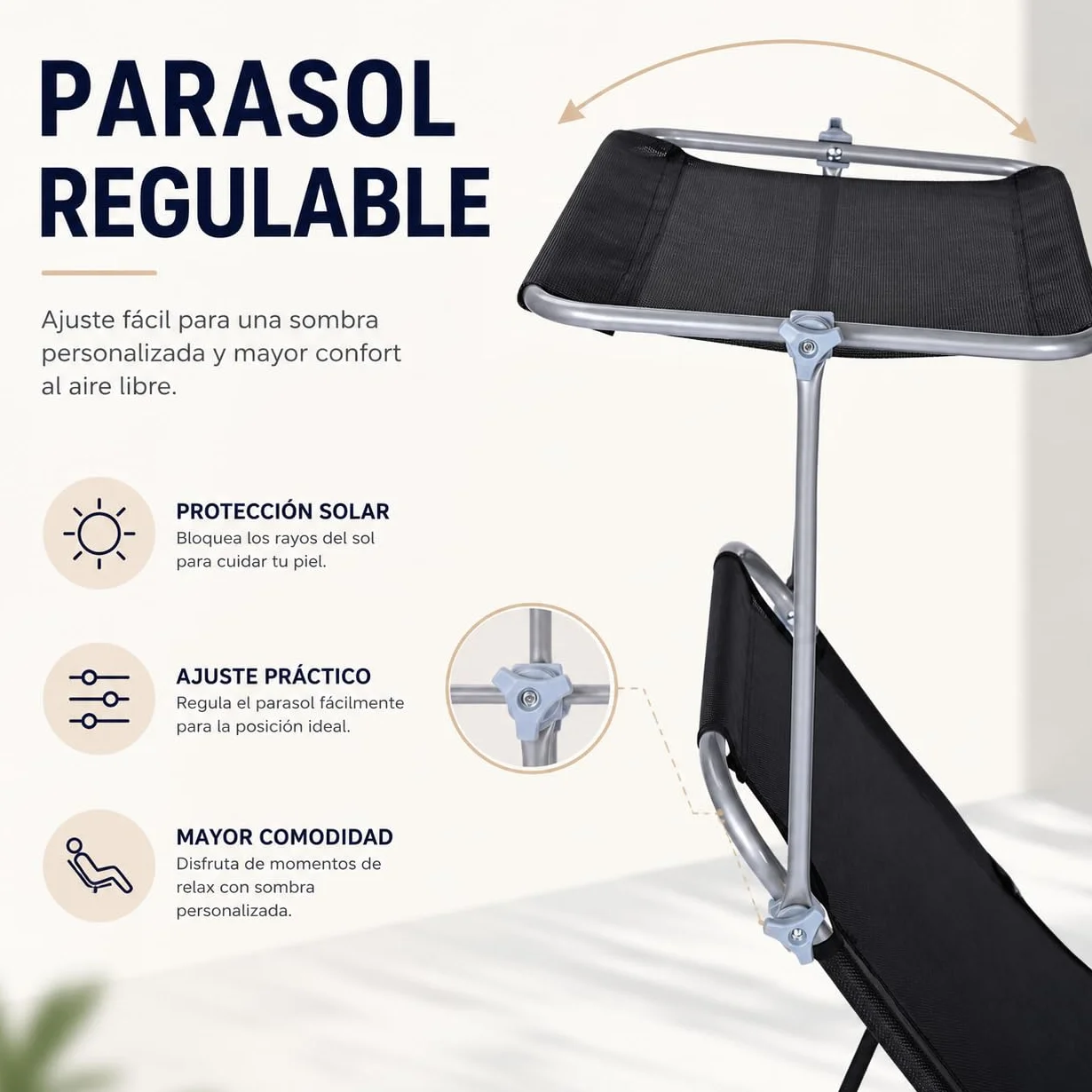 T-LOVENDO.ES Pack de 2 Tumbonas de Playa Reclinables con Parasol Ajustable, Plegables, Aluminio Ligero
