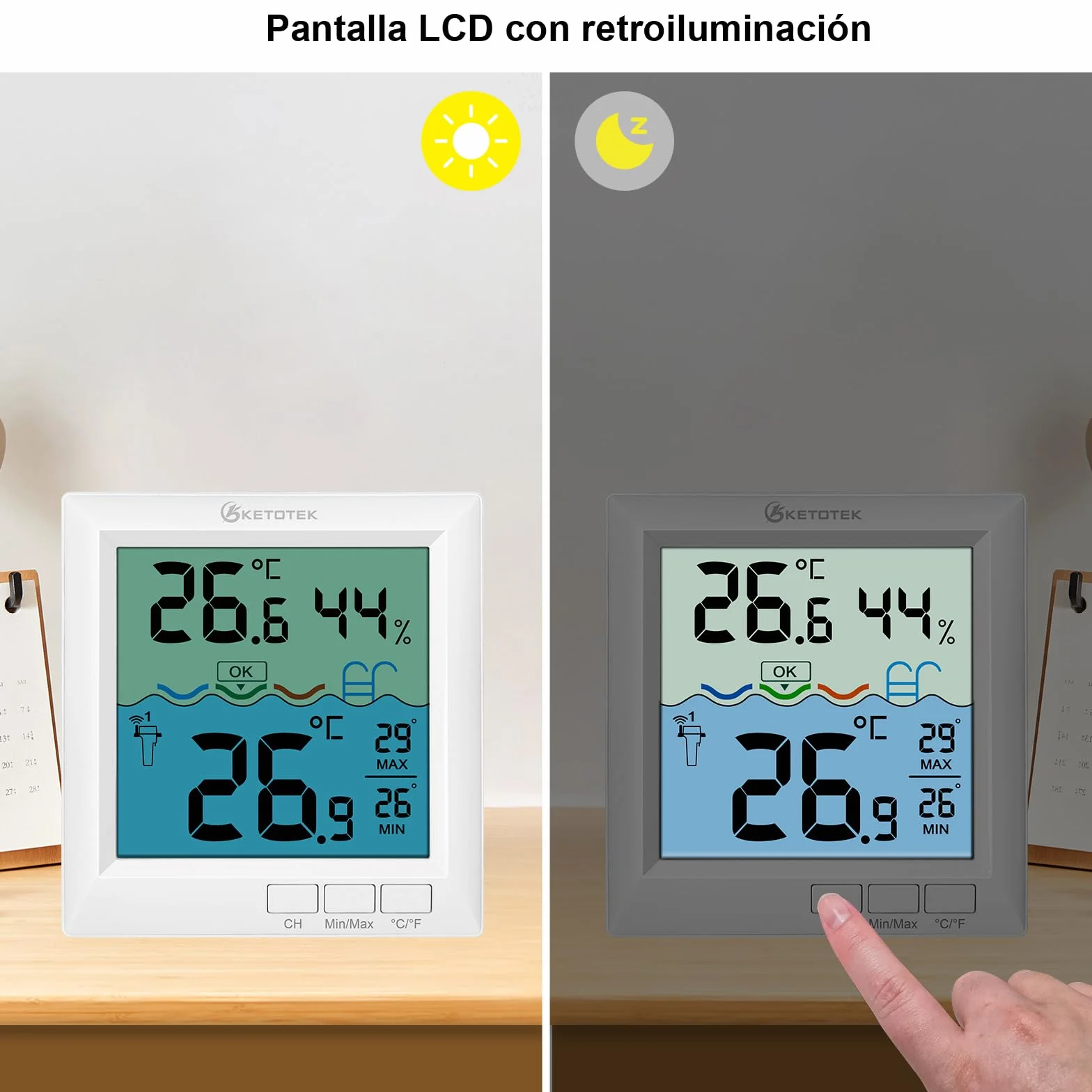 KETOTEK Termómetro inalámbrico para piscina IPX8, medidor digital de temperatura del agua flotante