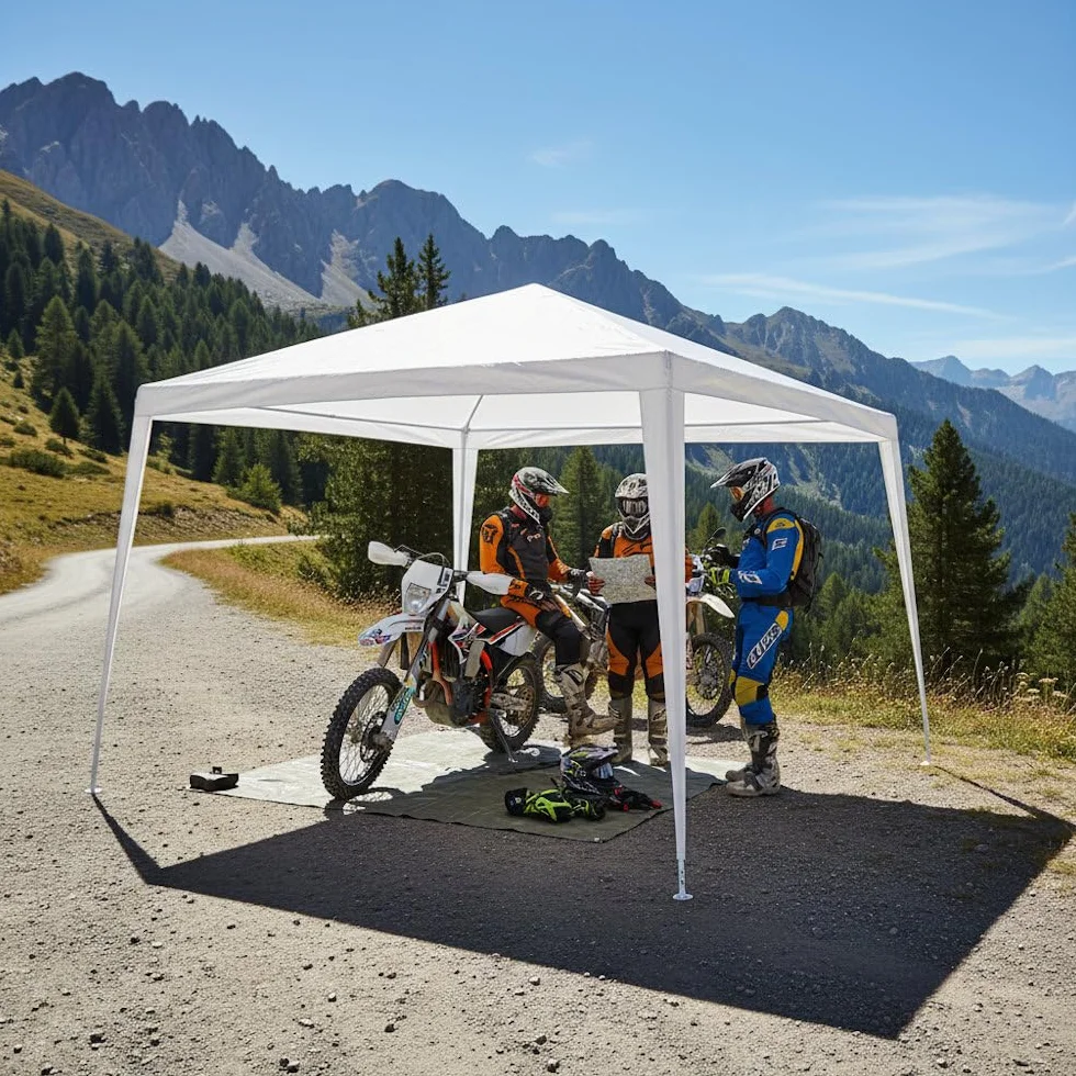 LOLAhome Carpa Cenador Gazebo Desmontable 3 x 3 m Blanco | con Tubos de Acero de Alta Resistencia, Protección UV, Rafia PE Resistente Lluvia| para Playa, Camping, Jardín, Patio, Terraza, Exteriores
