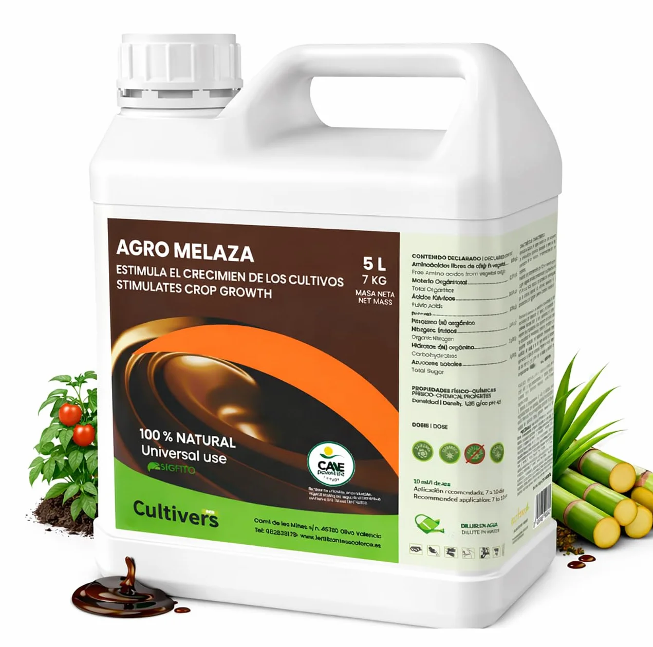 CULTIVERS Melaza Ecológica 7 kg (5 L) para Plantas, Fertilidad del Suelo