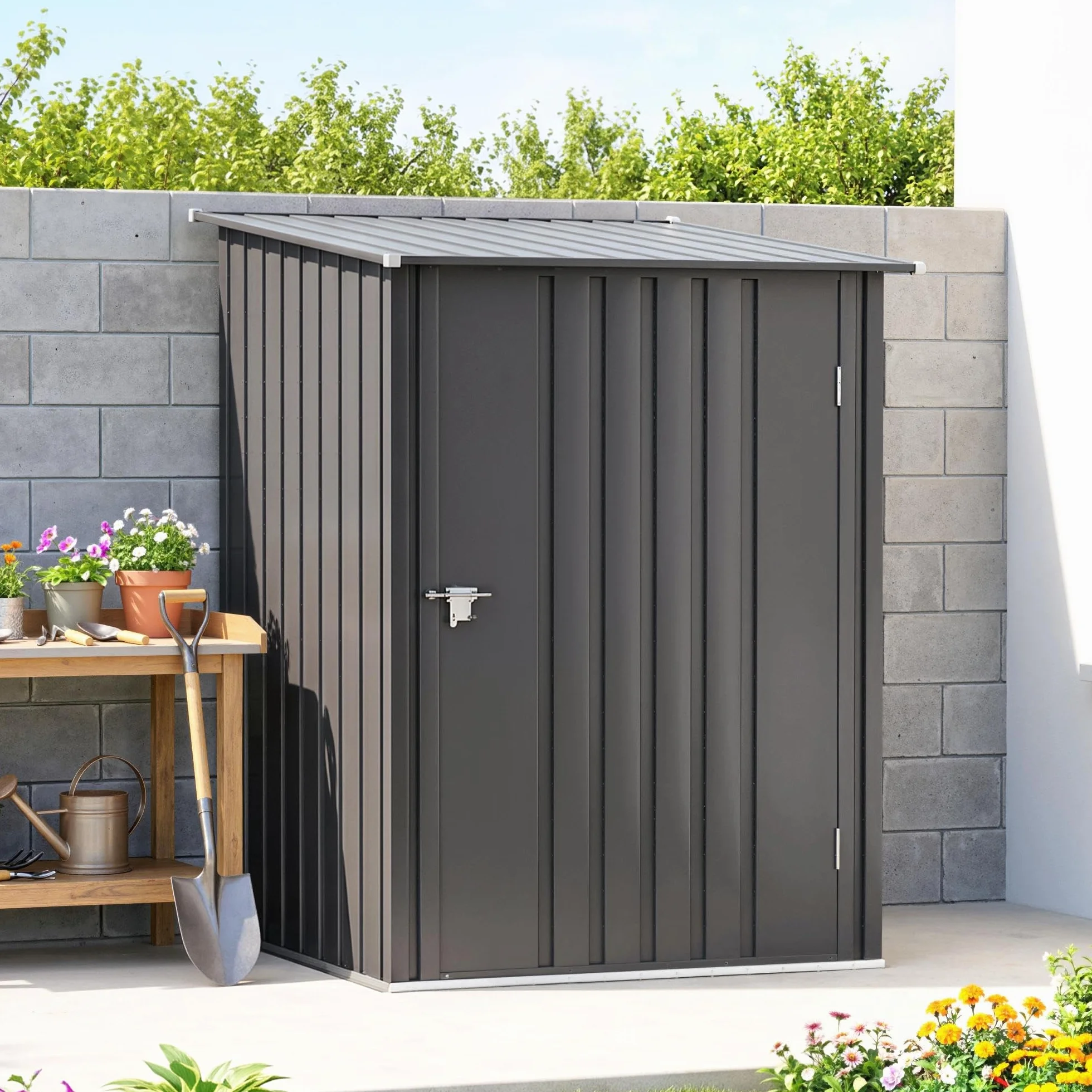 Outsunny Cobertizo de Jardín Exterior Metálica 0,92 m² 100x103x160 cm Gris Oscuro
