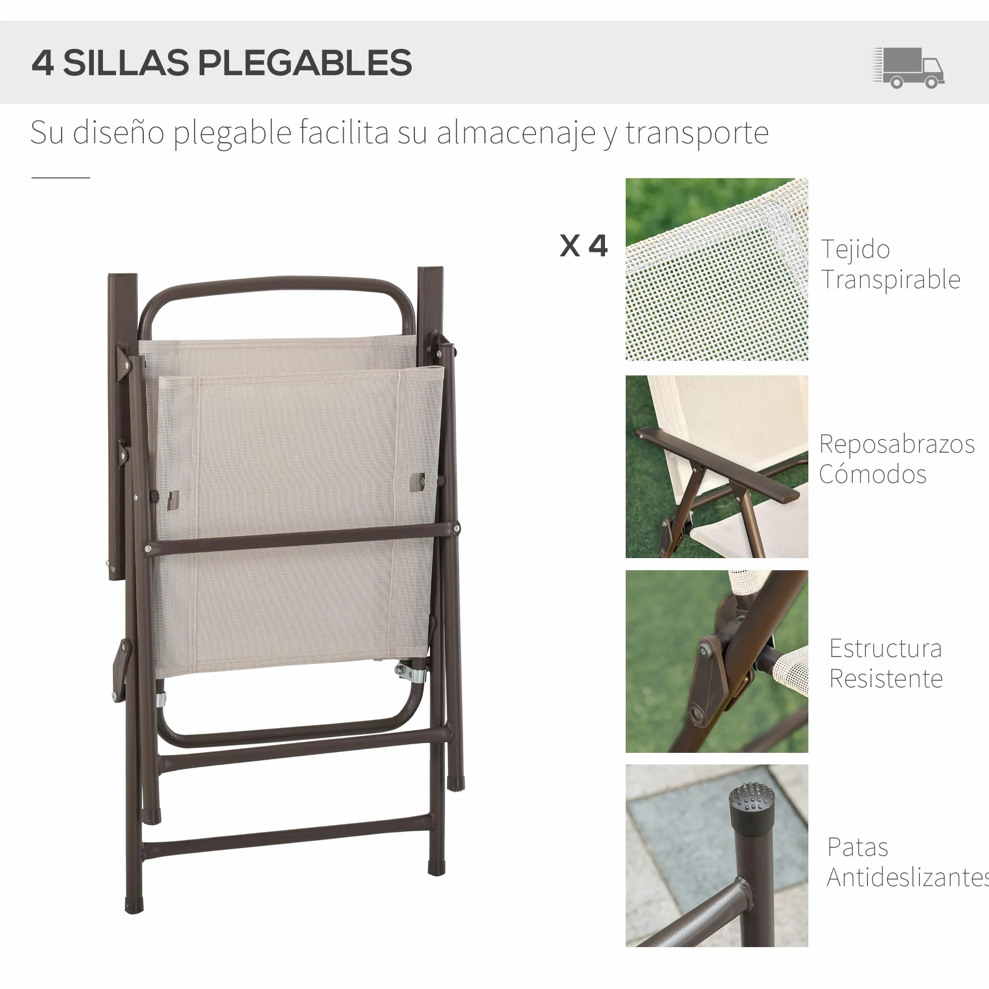 Outsunny Conjunto de Muebles para Jardín con 4 Sillas 1 Mesa y 1 Parasol Texteline Aluminio y Poliéster Beige