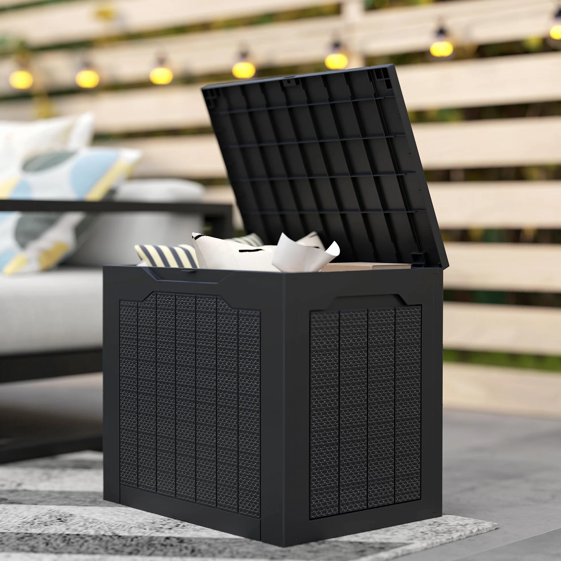 Outsunny Baúl de Almacenaje Exterior 93L Arcón de Jardín Plástico Impermeable 56x41x50 cm Negro
