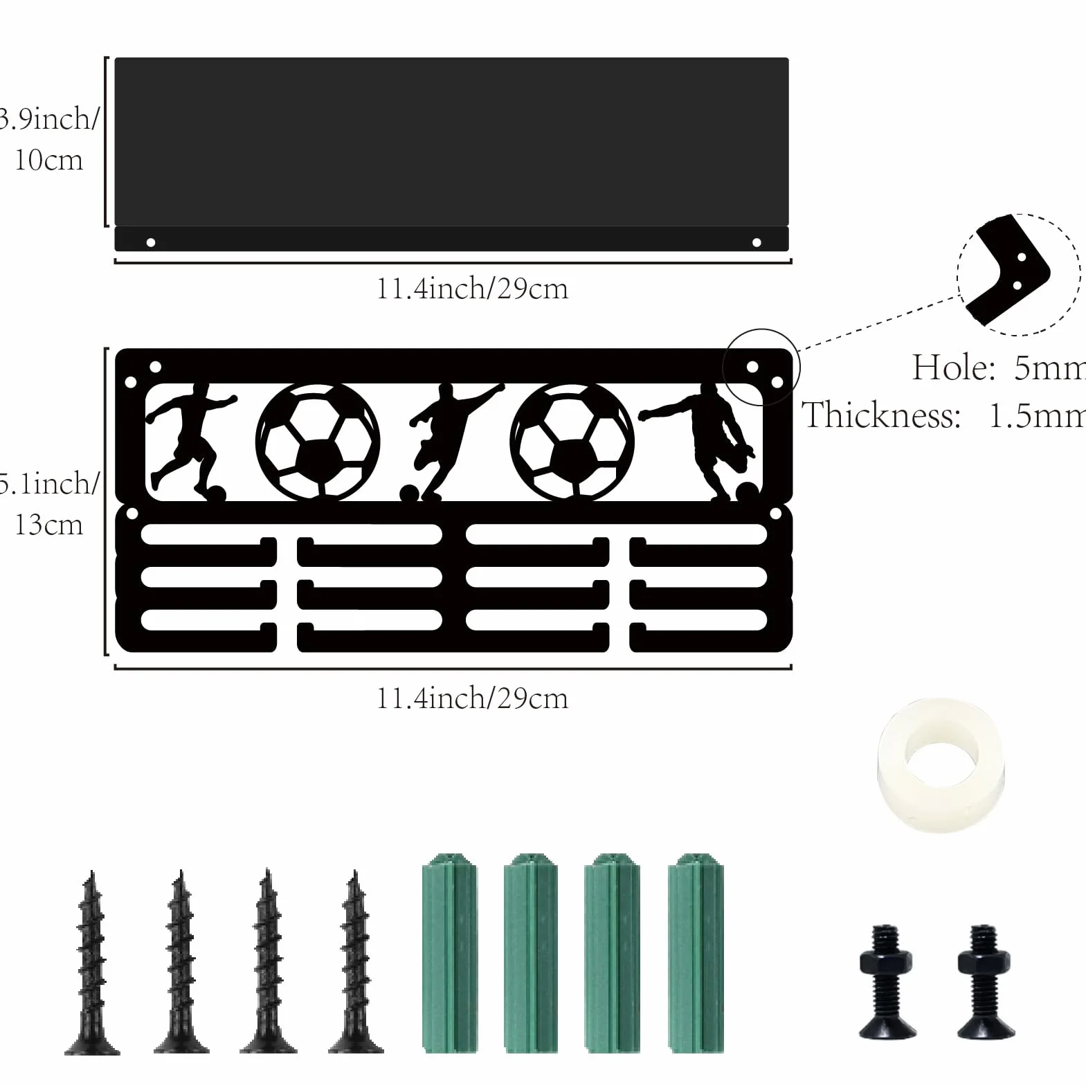 CREATCABIN Estante para Trofeos de Fútbol con 12 Ganchos, Colgador de Medallas de Pared Negro