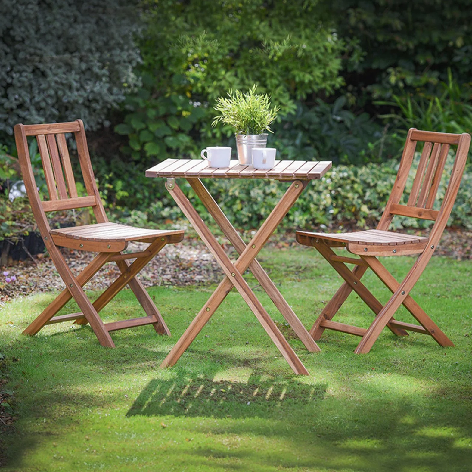 Set de bistró 3 Piezas Madera de Acacia marrón Mesa 60x60x72 cm 2 sillas Plegables Exterior