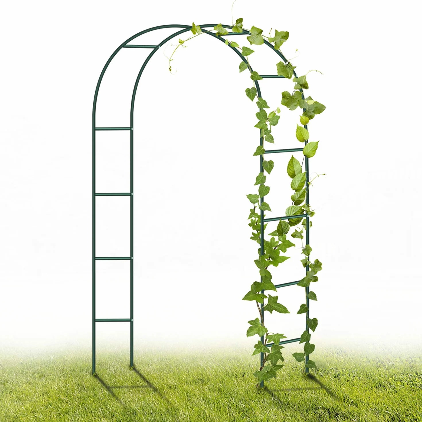 Metal Garden Arch 2.4M Enrejado de Acero con Revestimiento en Polvo para Plantas Soporte Rosas Escalada Archway Jardín Decoración Verde Oscuro