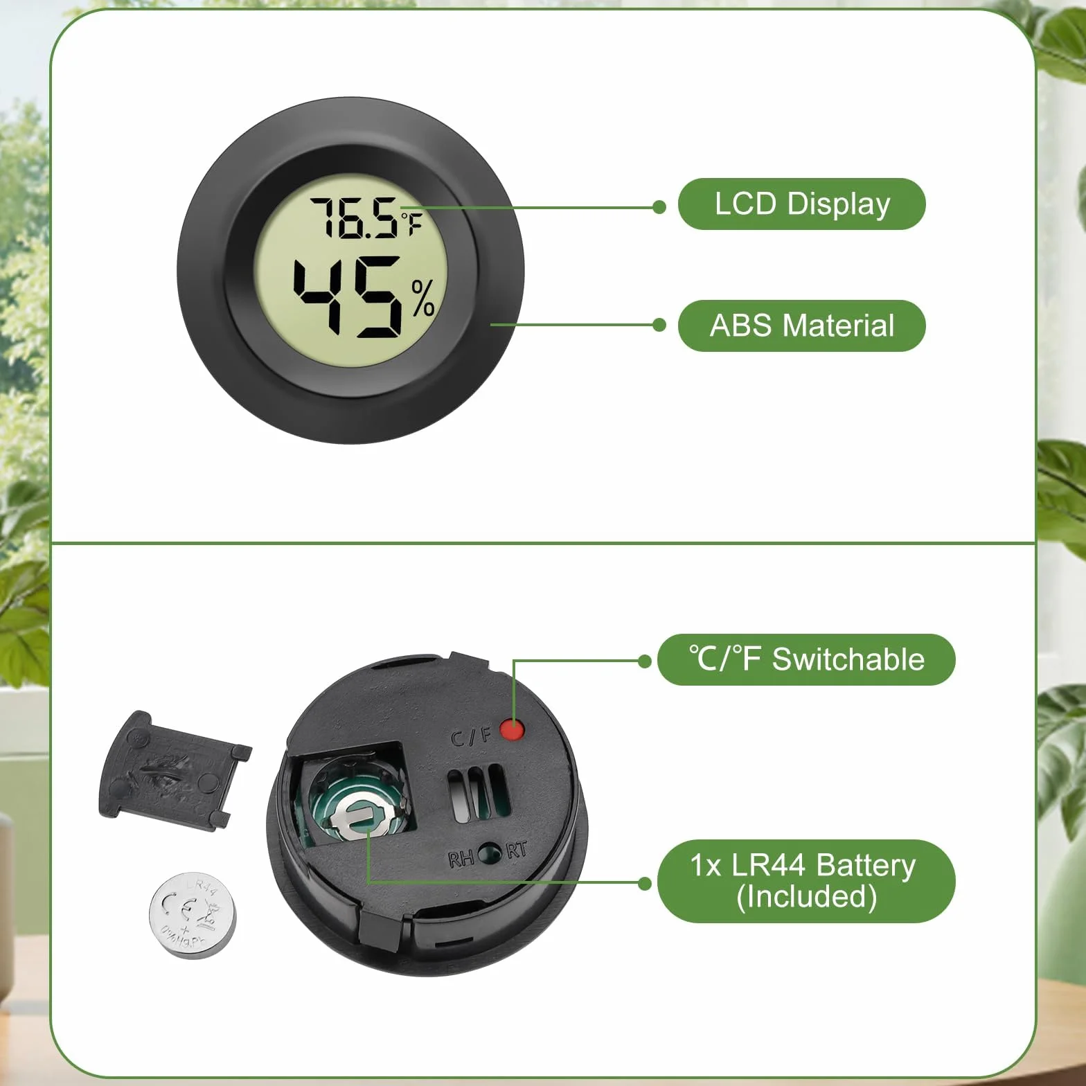 EEEKit Mini Higrómetro Termómetro Digital, Lote 5 Piezas, Medidor Humedad Temperatura para Sótano Invernadero, Negro Redondo