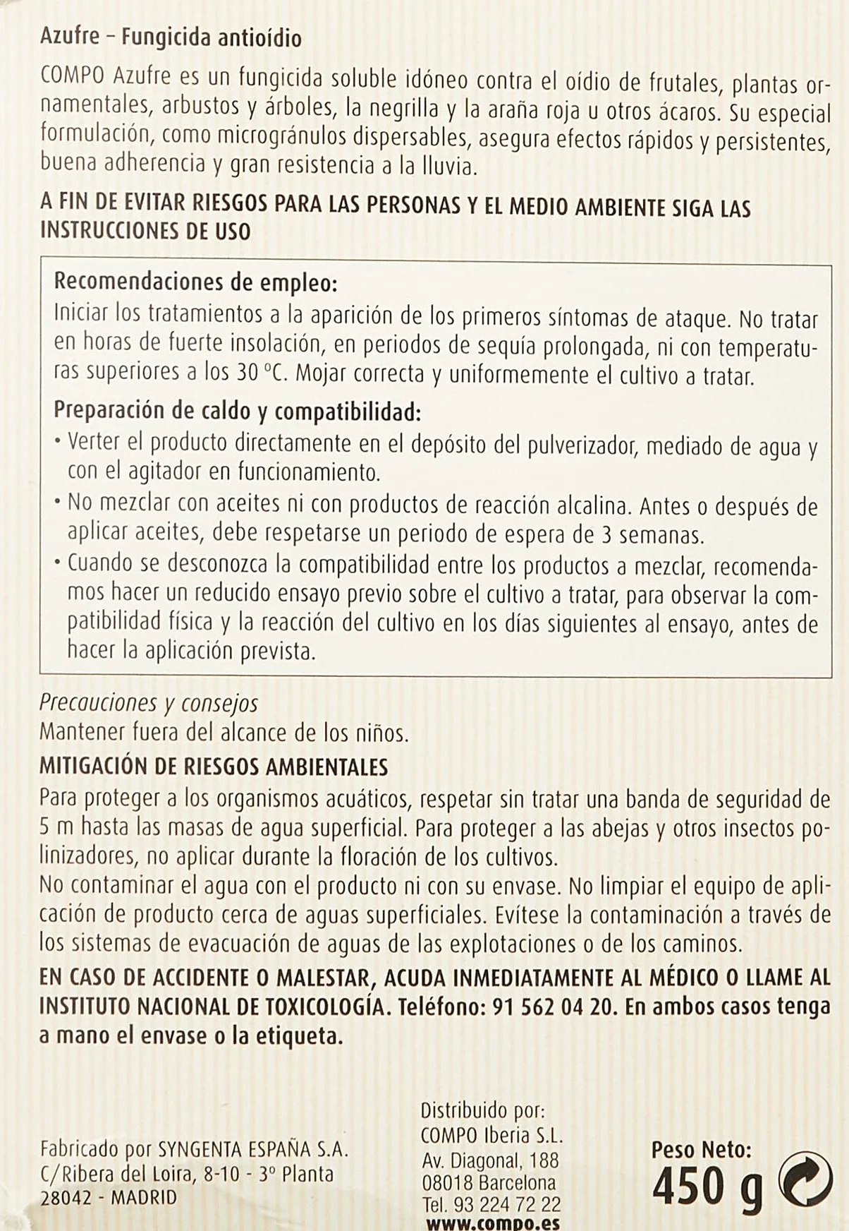 COMPO Azufre fungicida anti oídio Microgránulos solubles 450 g