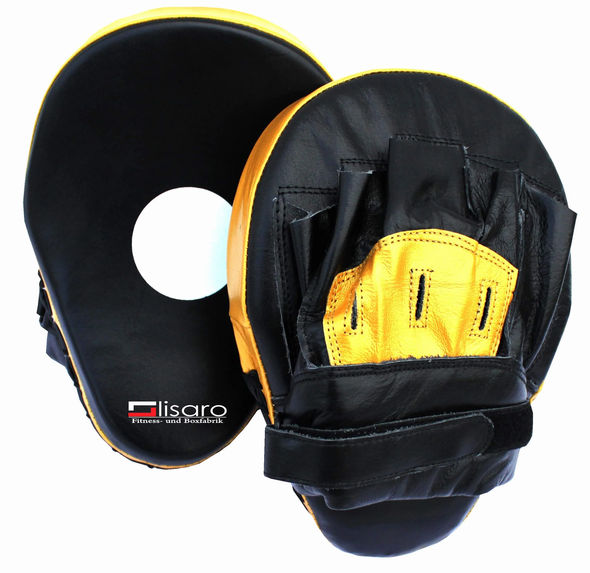 Lisaro Manoplas de boxeo de piel negro y dorado Free Size