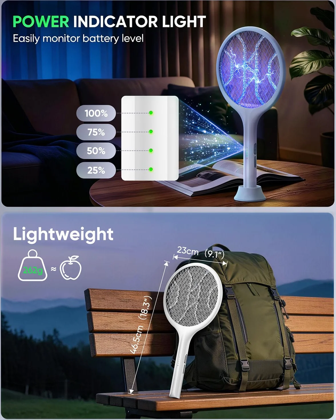 VIWAVE Raqueta Mosquitos Electrica 4000V, Matamoscas Electrico Recargable USB-C 1800mAh con Luz UV, 2 en 1, Blanco