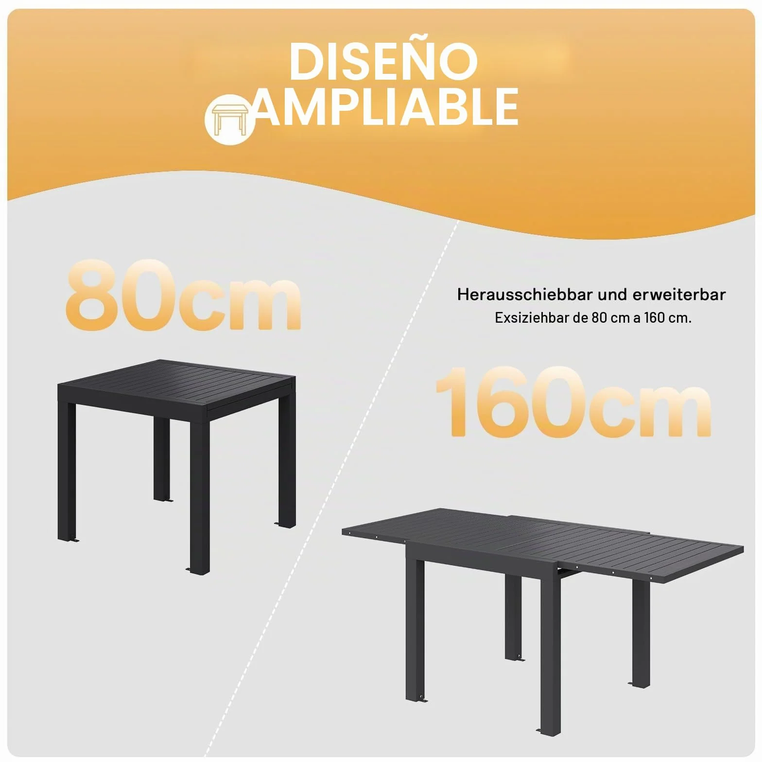 Devoko Conjunto Jardin Exterior 4 Personas, Mesa y Sillas De Comedor De Aluminio 4+1, 4 Sillas Apilables de Aluminio y 1 80-160CM Mesa Jardin Extensible, Muebles Jardin, Gris Oscuro