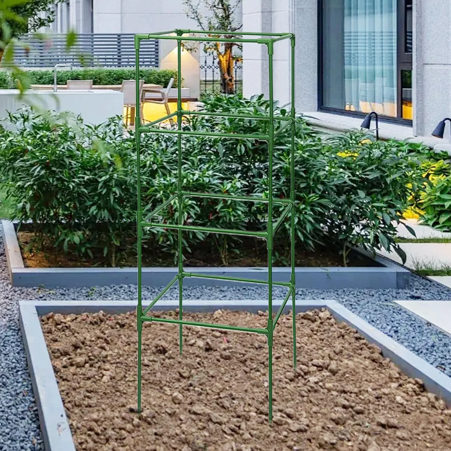 Entutorado para Tomates Soporte Cuadrado Ajustable en Altura de 3 Piezas | Tutor de Plantas Resistente para Judías Pepinos Verduras Rosas Peonías Macetas Bancal Elevado Jardín Patio Césped