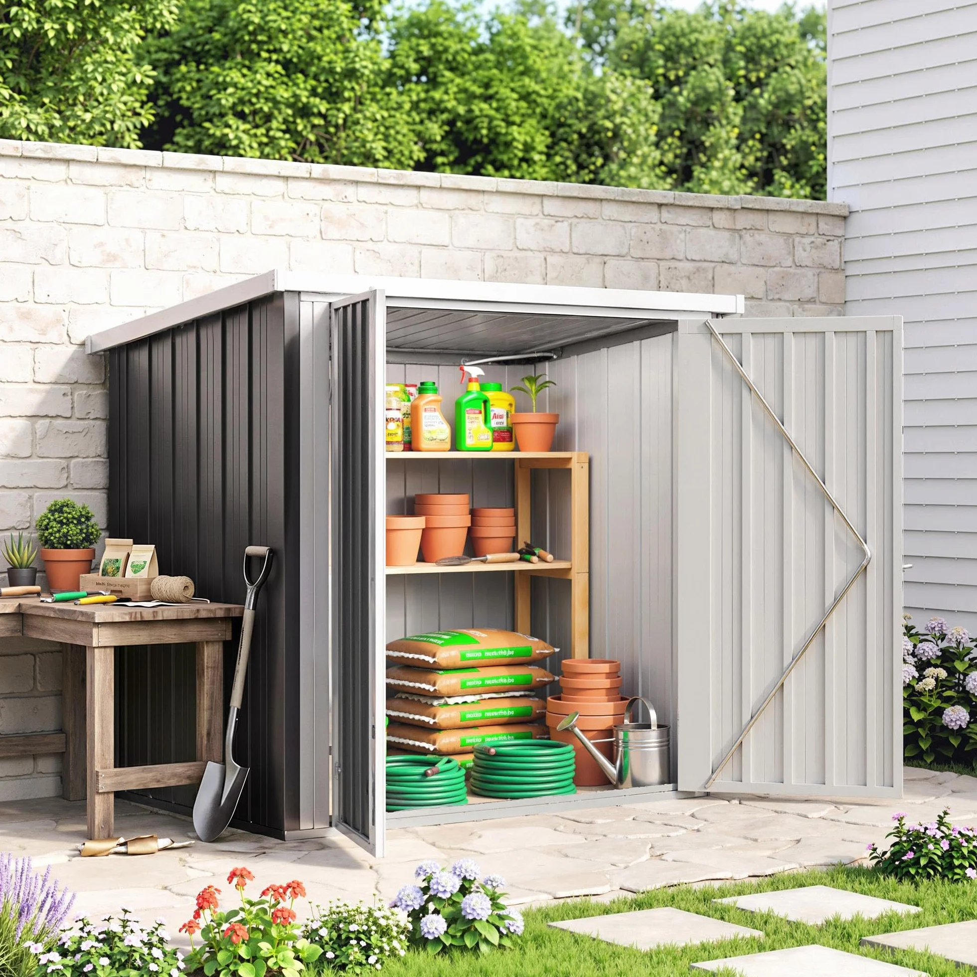 Outsunny Cobertizo de Jardín Metálico 1,26 m² 147x86x134 cm Caseta de Exterior con 2 Puertas y Cerradura