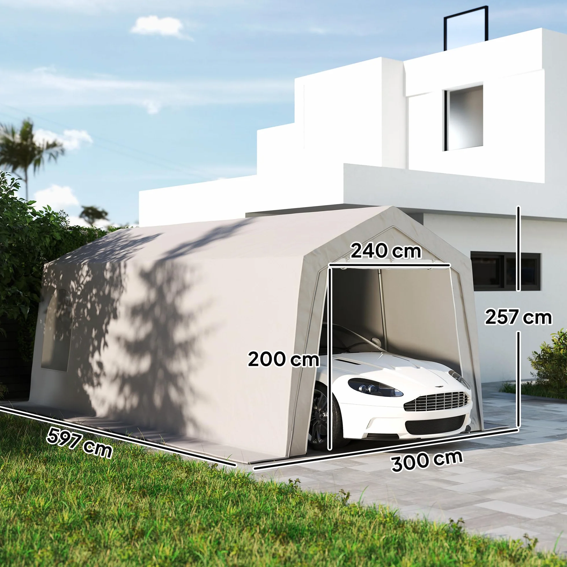 Outsunny Cobertizo Jardín Exterior 300x597x257 cm Impermeable Carpa Almacenamiento Gris