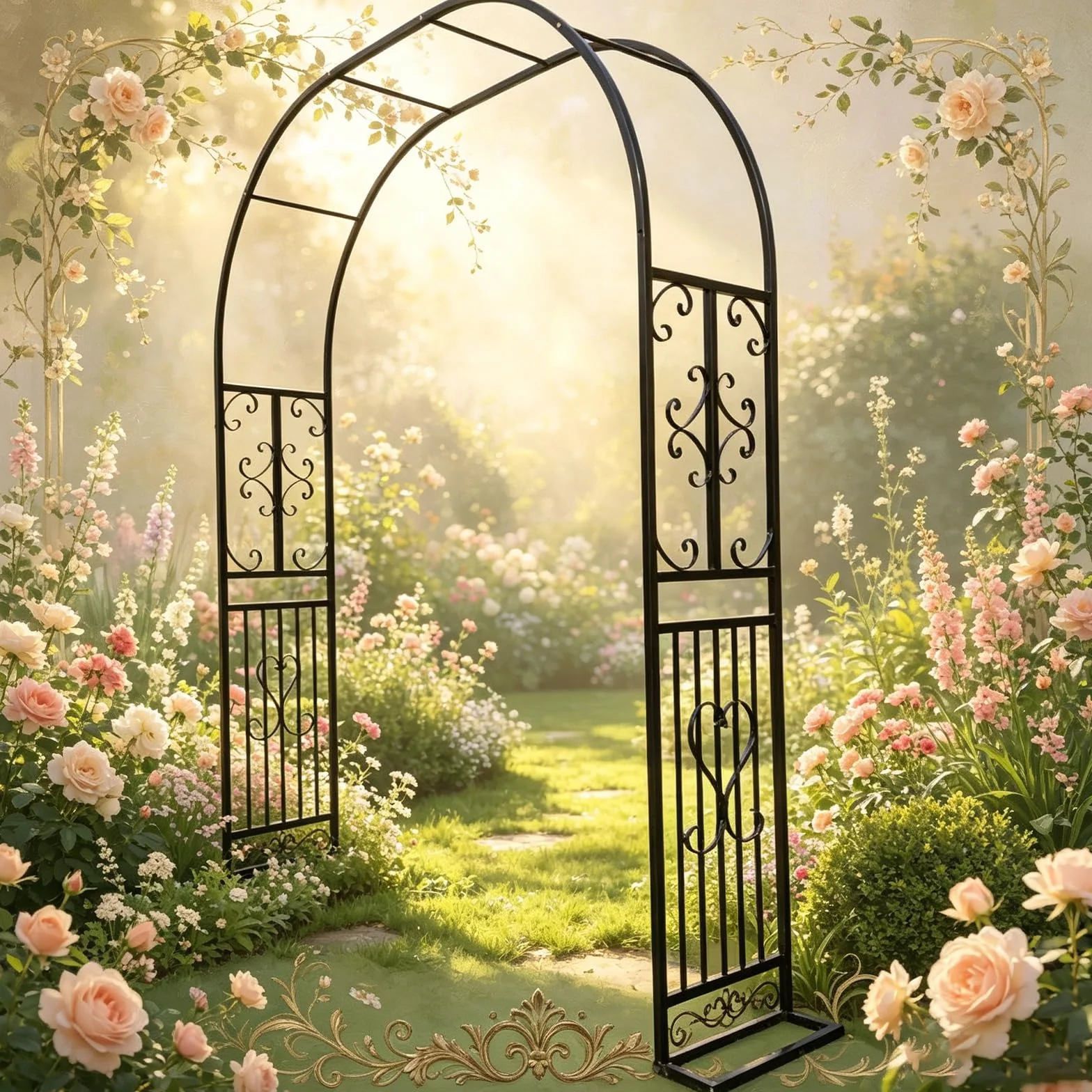 Arco de Rosas de Metal Estable 340x40x230cm para Plantas Trepadoras Jardín