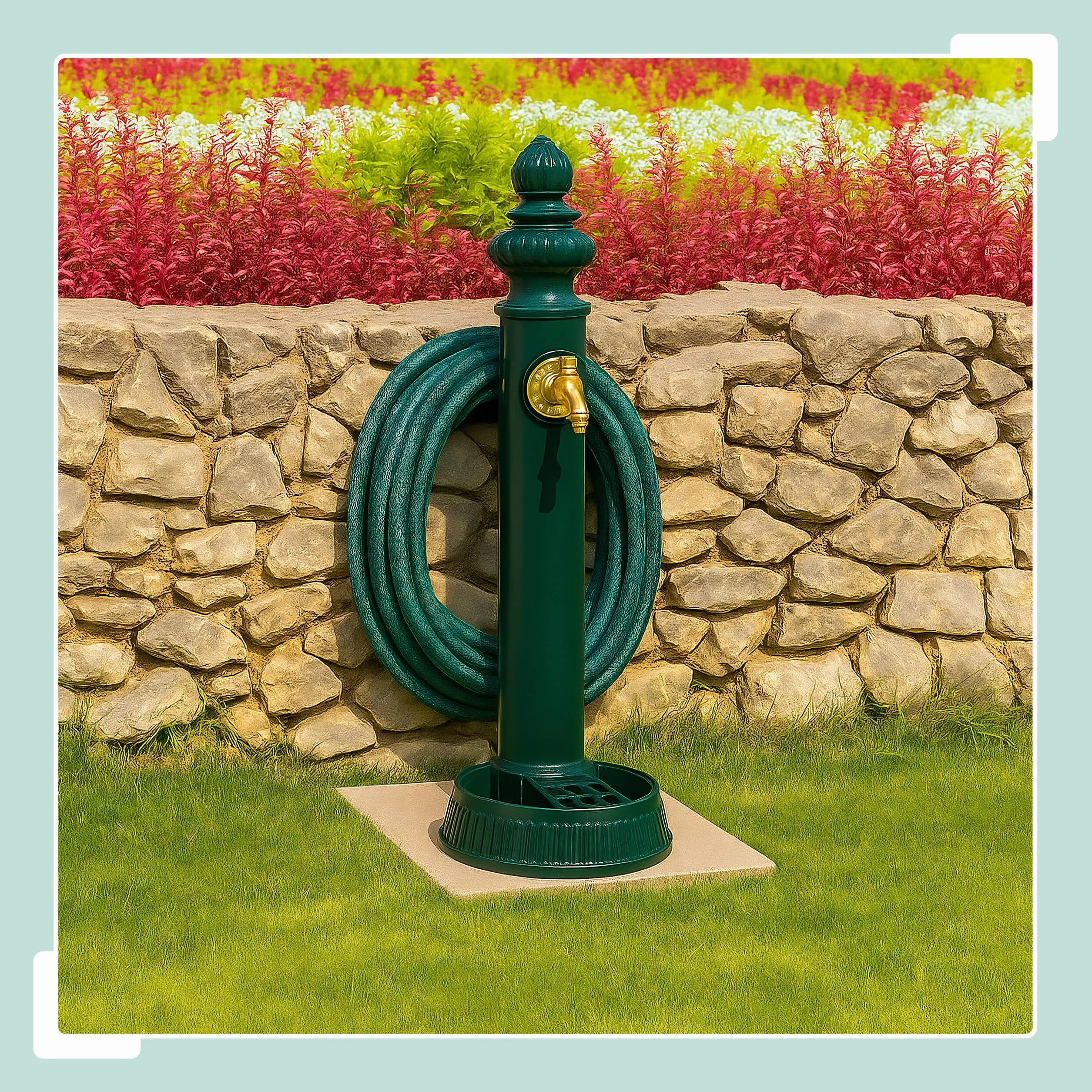 Relaxdays Fuente de Pie Vintage, Grifo y Lavabo, 87 x 26 x 43 cm, Bebedero Antiguo para Jardín, Soporte Manguera, Verde
