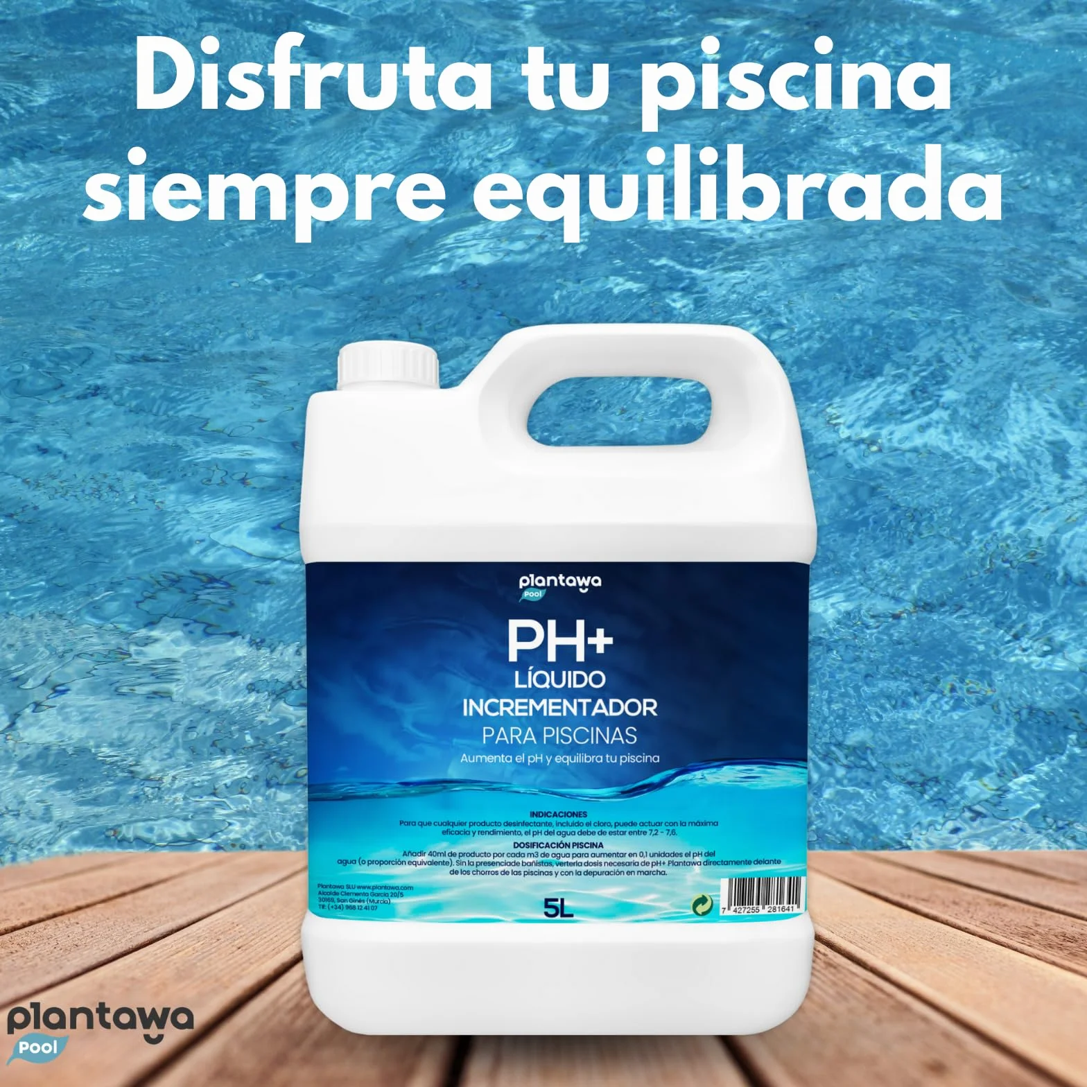 PLANTAWA Incrementador de pH para Piscinas 5 litros | Regulador de pH, Elevador pH+ para Piscinas y Spas, Aumenta el pH del Agua, El embalaje puede variar