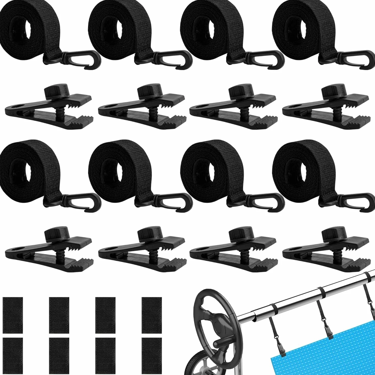 Enrollador de piscina – Juego de 8 bandas de fijación y grapas para sistema de enrollado móvil