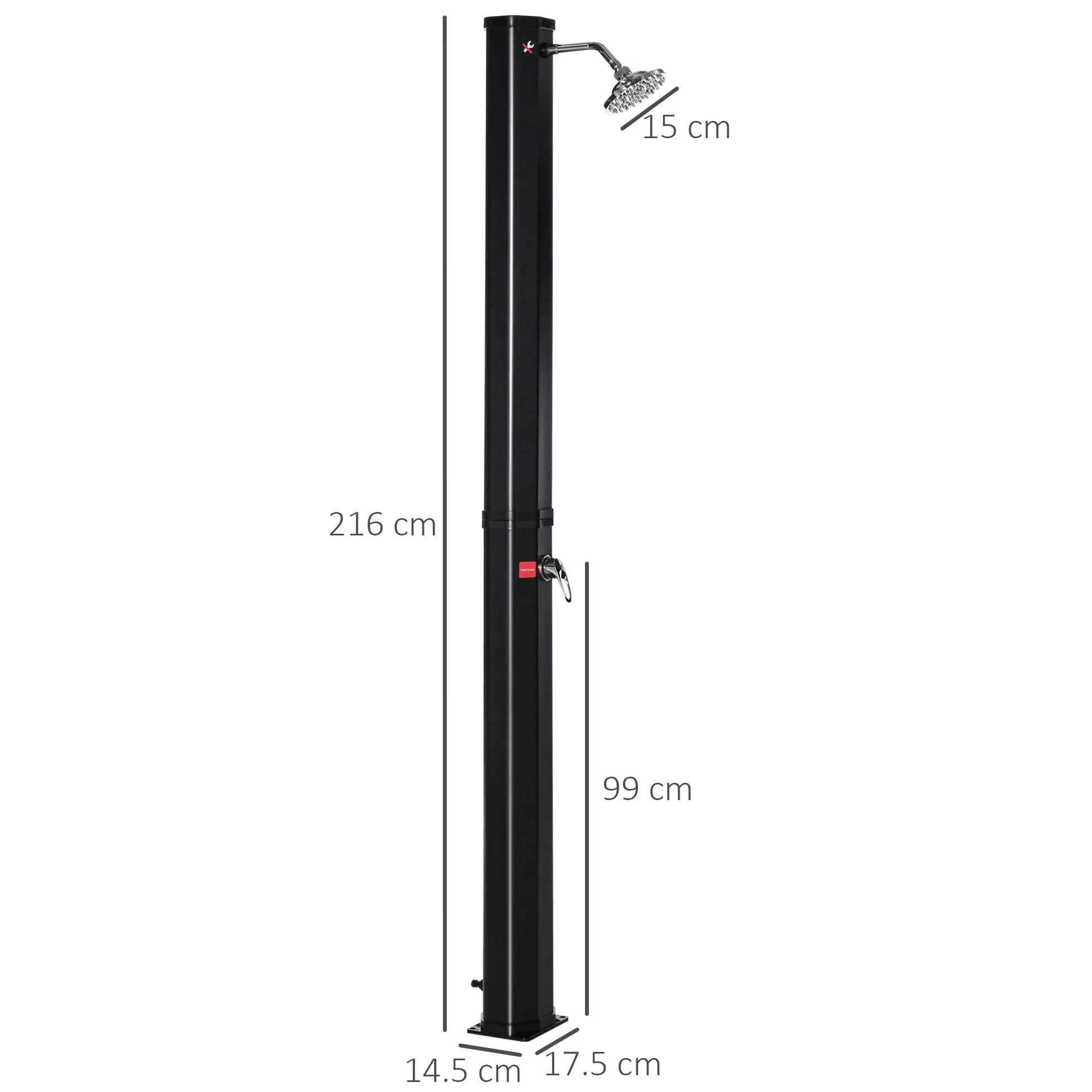 Outsunny Ducha Solar Climatizada de Jardín 55° 35L con Mezclador para Exteriores, Piscina y Camping, Negro