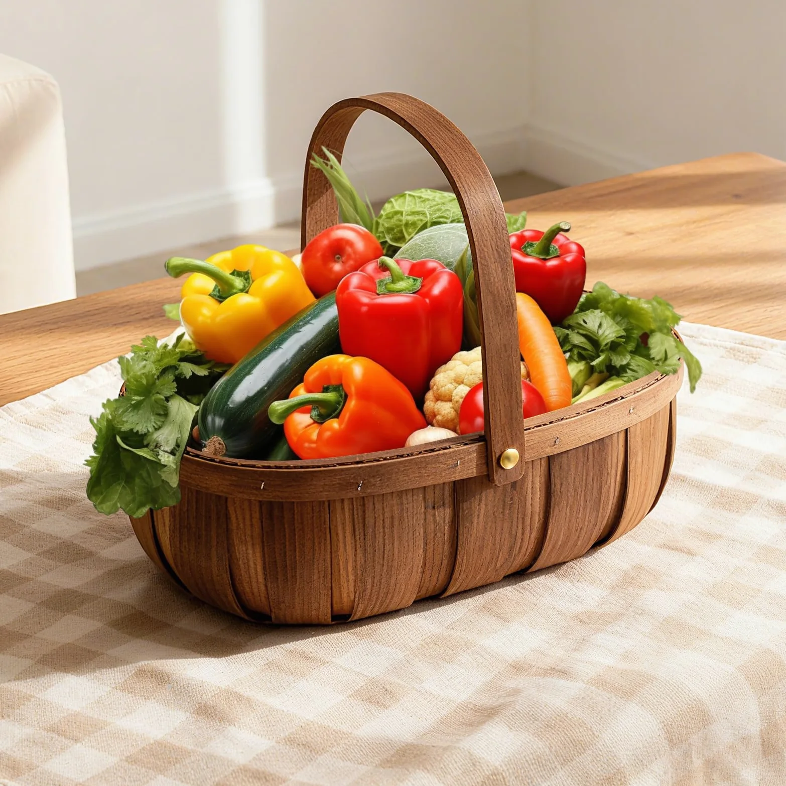 Paquete de 3 cestas de madera para pan, cesta de picnic tejida a mano con asas, organizador de almacenamiento para verduras, frutas, bodas, 3 tamaños