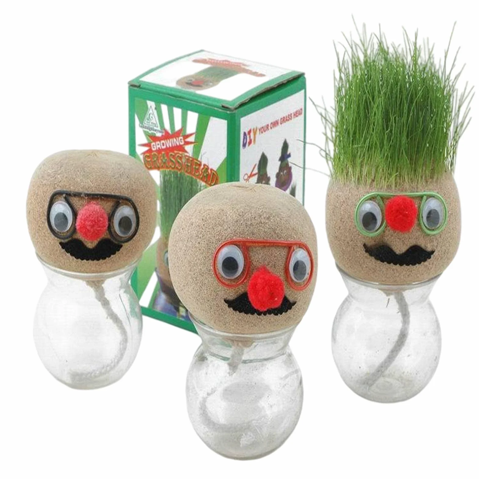Grass Head Doll Muñeco con Cabeza De Hierba Maceta Verde Escritorio Decoración Hogar Jardín