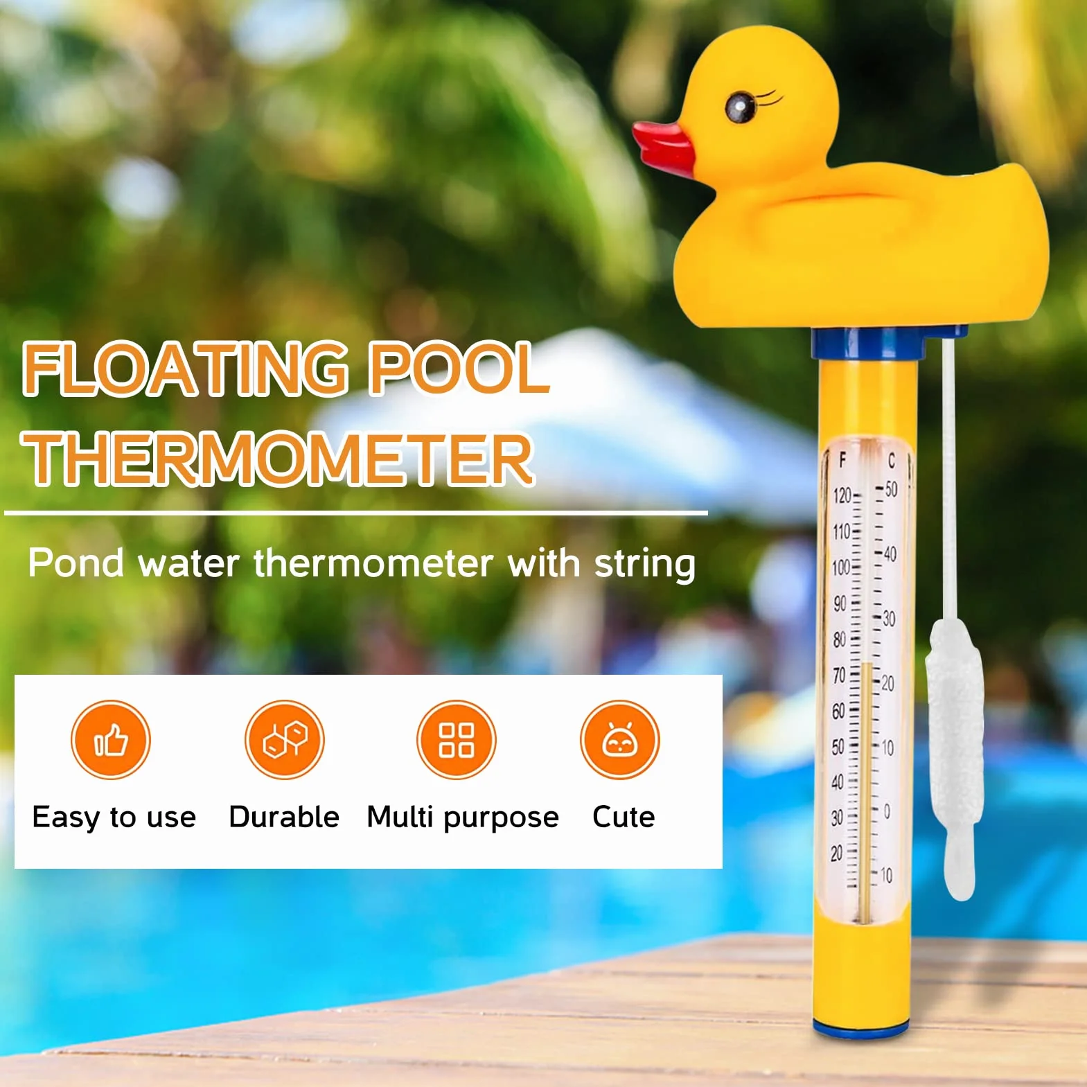 Termómetro flotante para piscina con cuerda, termómetro de temperatura de agua para piscinas, acuarios, estanques