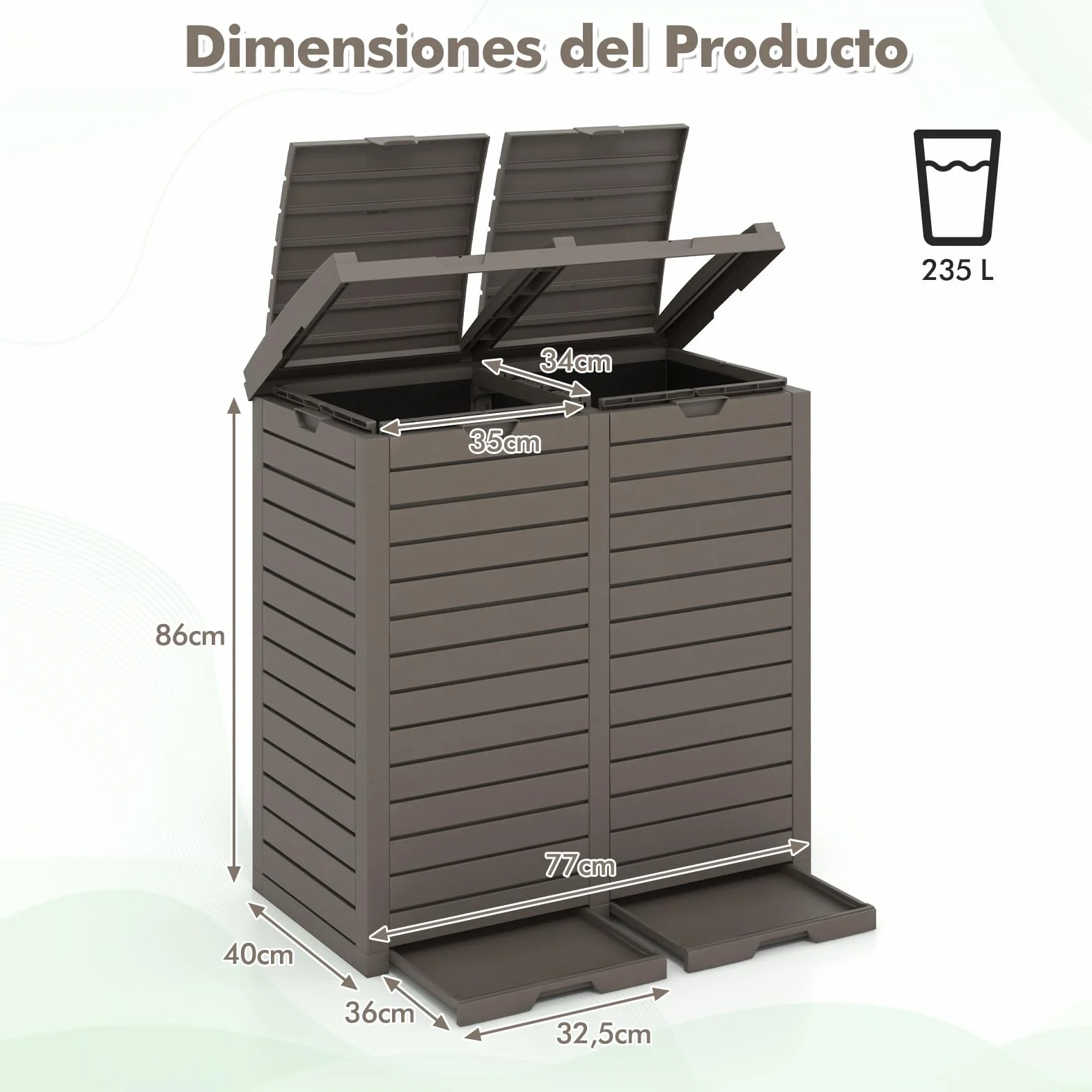COSTWAY Cubo de Basura Exterior 118L Doble Impermeable con Tapa Escalonada 77x40x86 cm Marrón