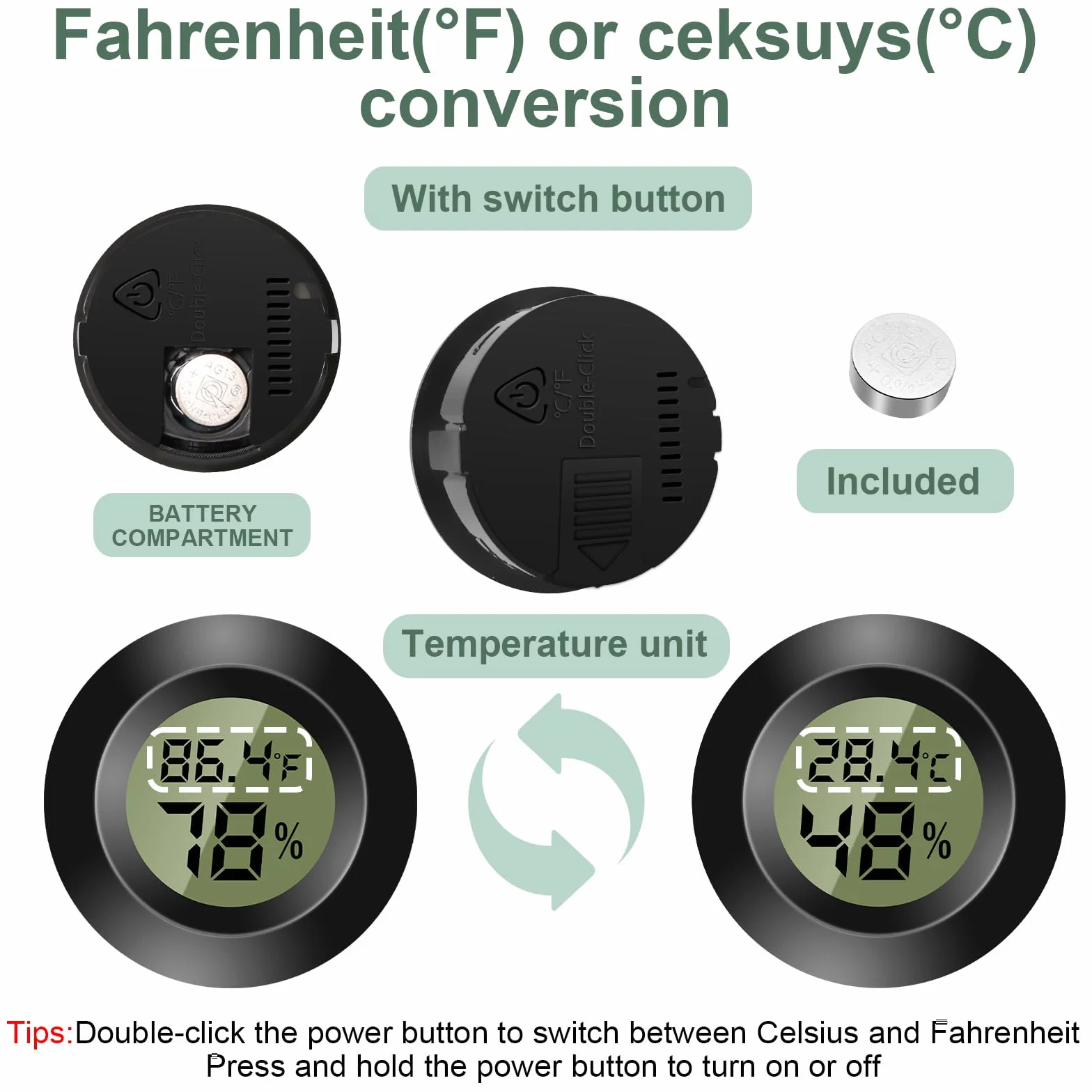 Mini termómetro digital LCD para interiores, higrómetro con monitor de temperatura y humedad, negro