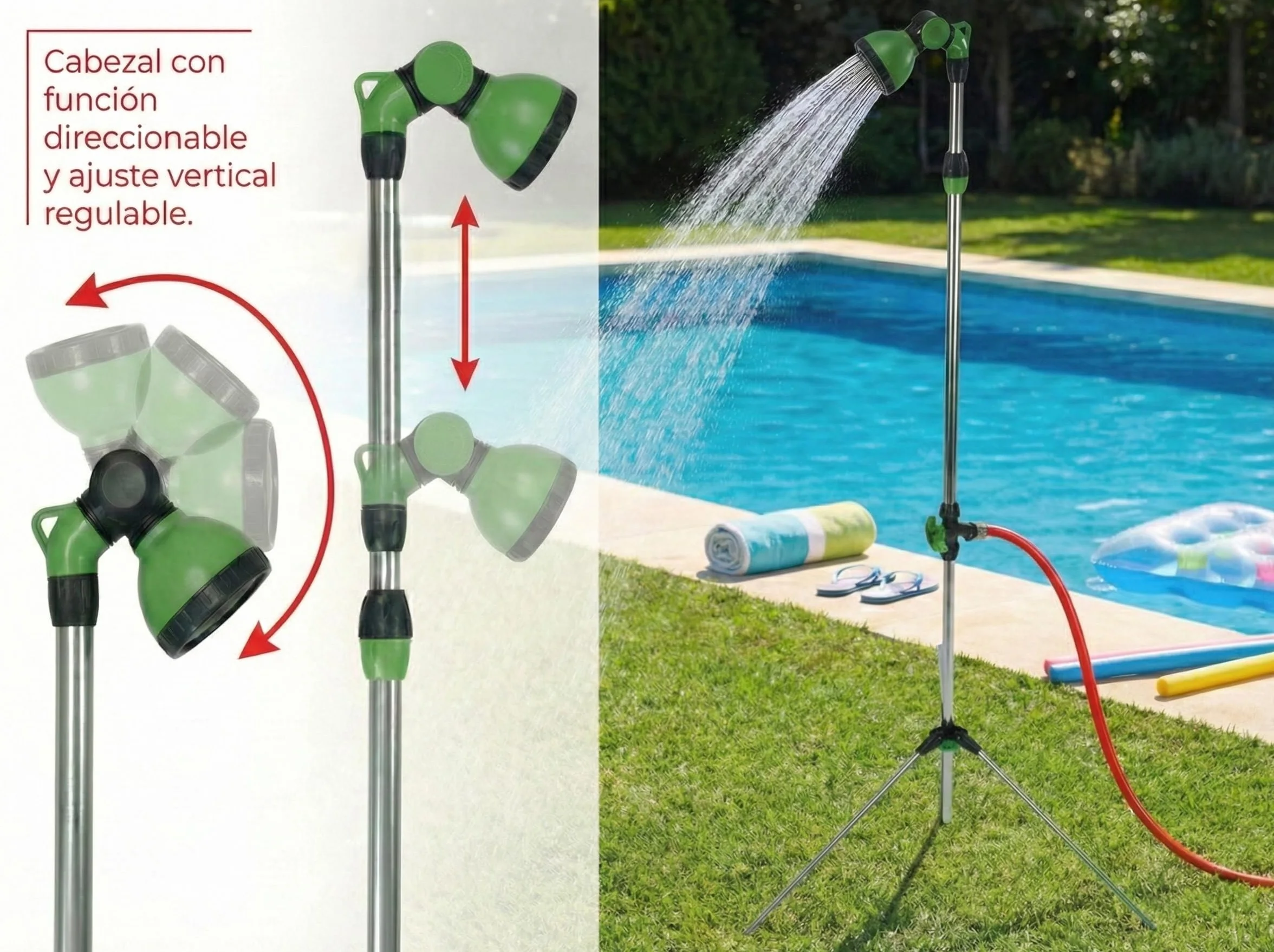 NORDIQ Ducha para Jardín y Terraza con Conexión Universal, Altura Regulable 175-229 cm, Aluminio Premium