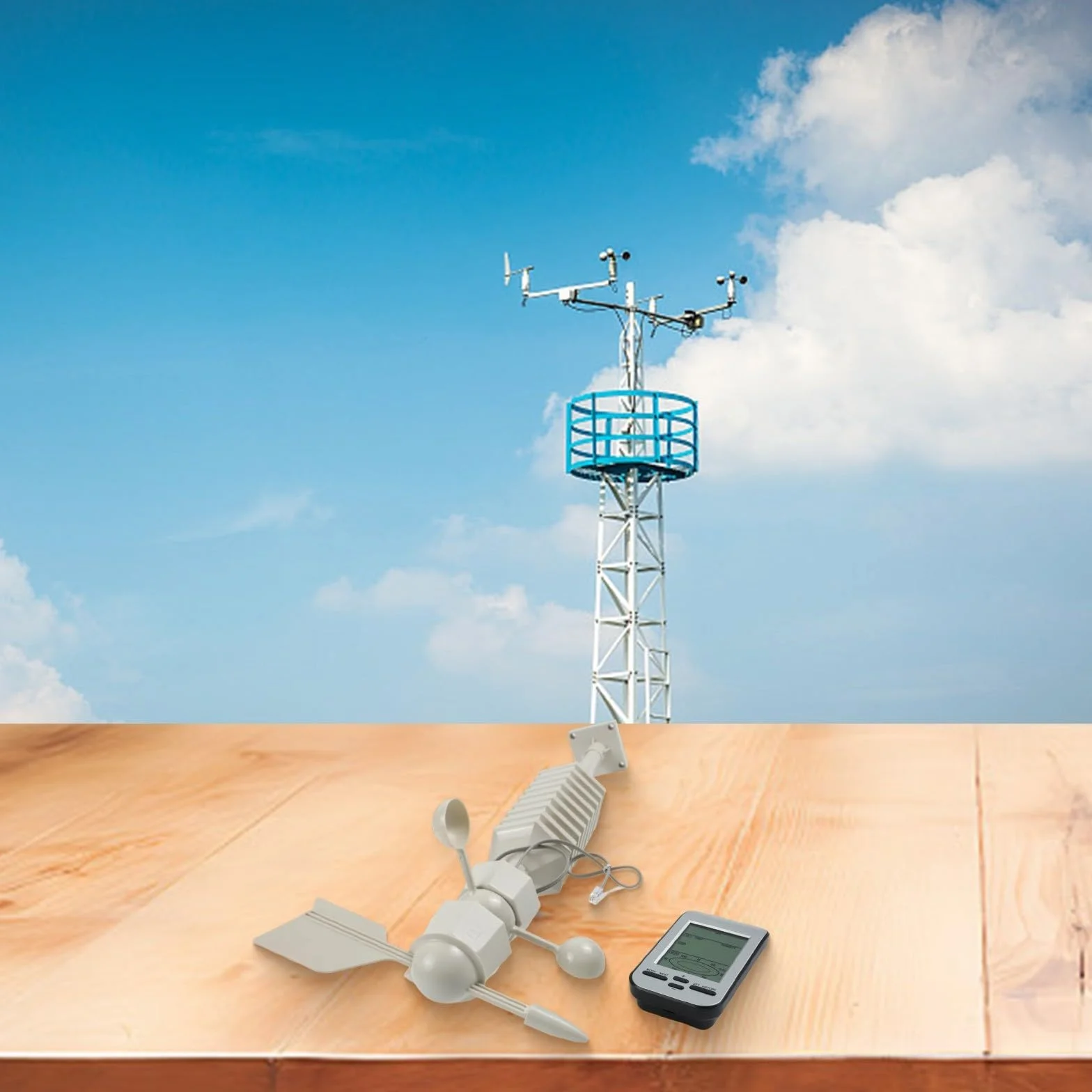 Estación meteorológica inalámbrica digital 433 MHz con anemómetro sensor velocidad dirección viento temperatura humedad pantalla LCD