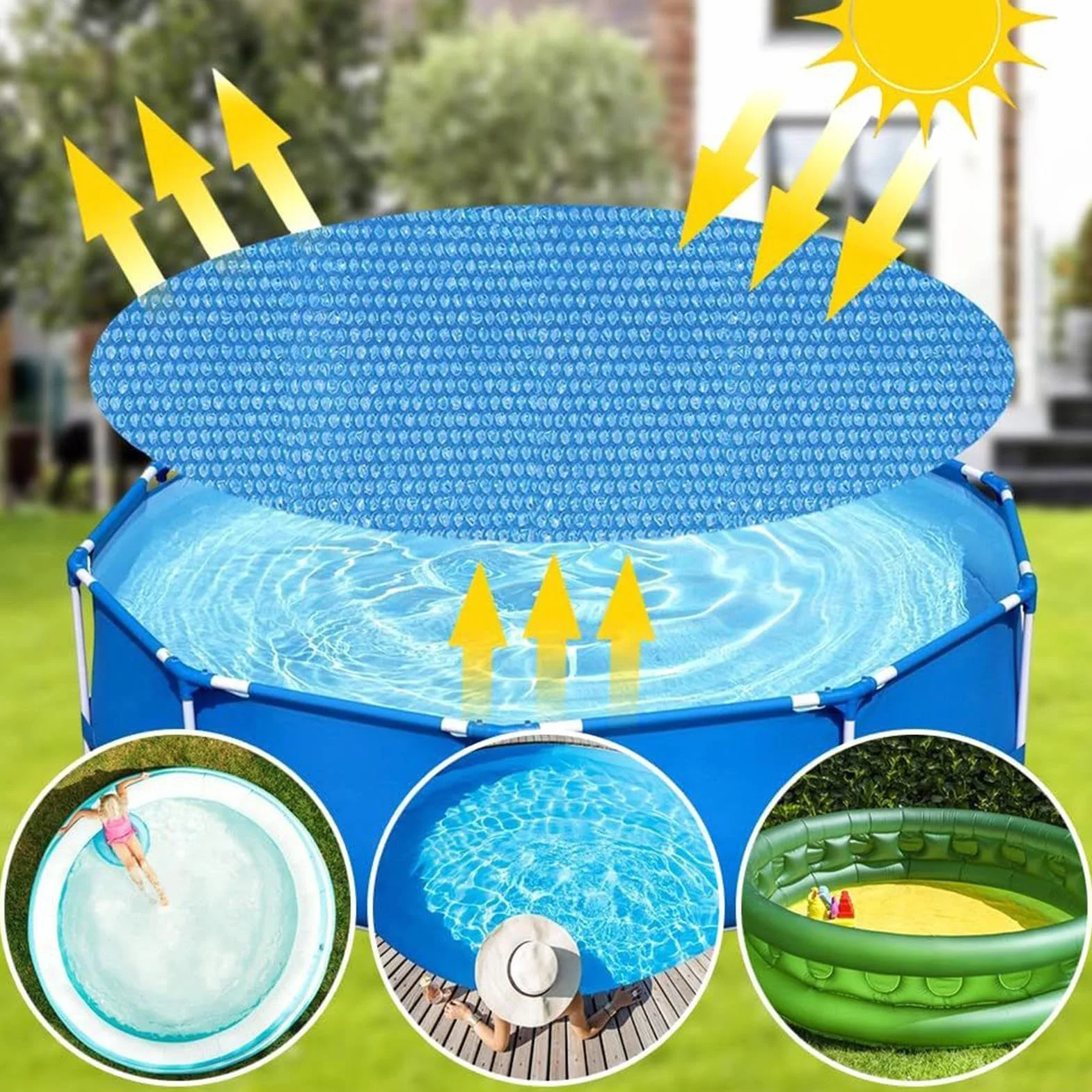 Cubierta Solar para Piscinas 220x150 Cm Manta Térmica Rectangular Impermeable Aislamiento Térmico