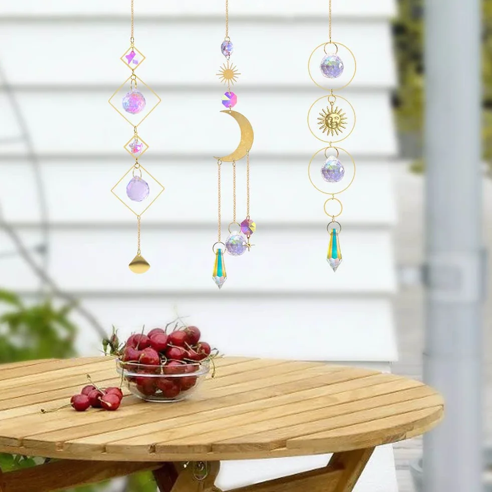 OFFCUP Atrapasueños de cristal 3 piezas prisma arcoíris campanillas de viento para ventana dormitorio jardín