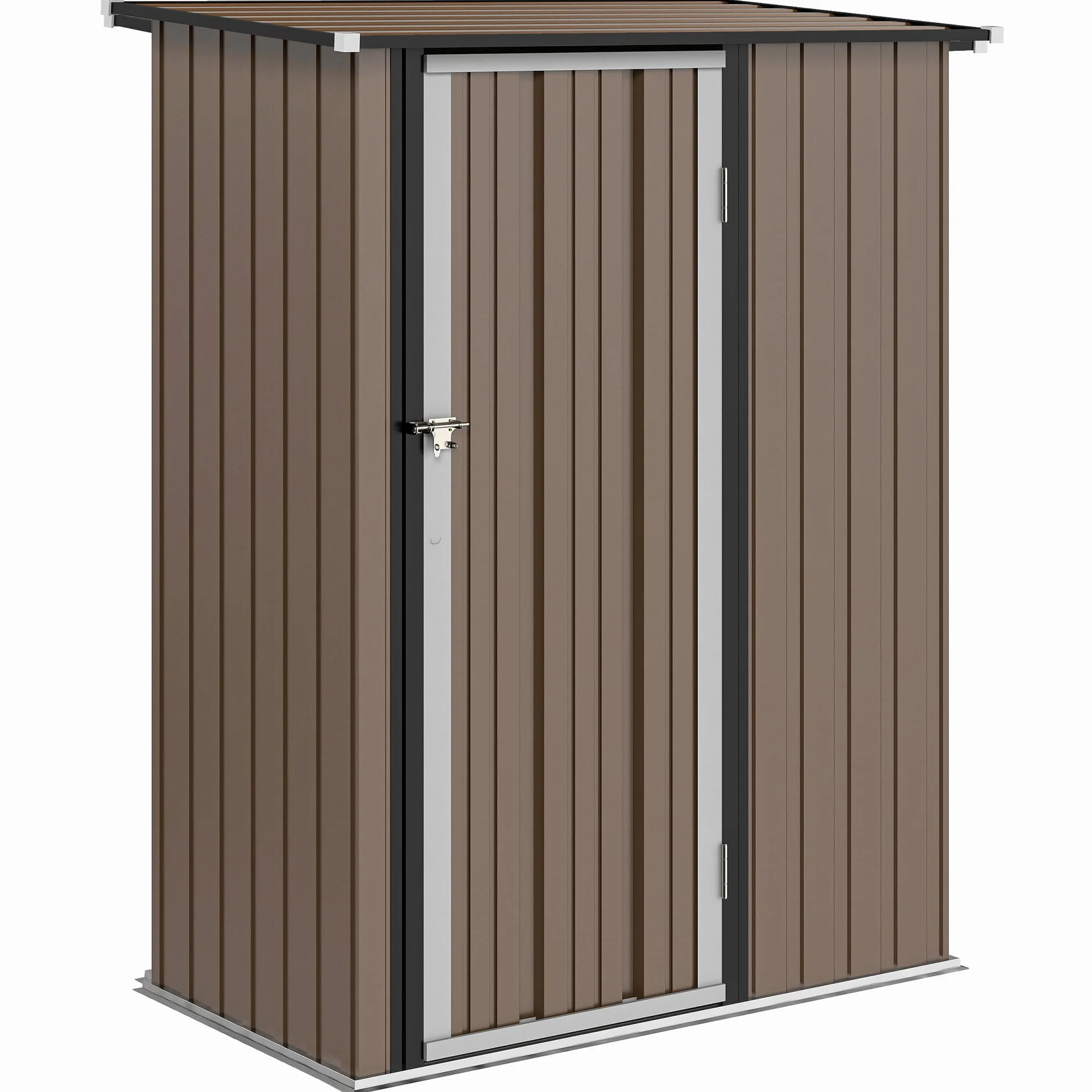 Outsunny Caseta de Jardín 1,07 m² 142x84x189 cm Cobertizo Exterior Metálico con Cerradura Marrón