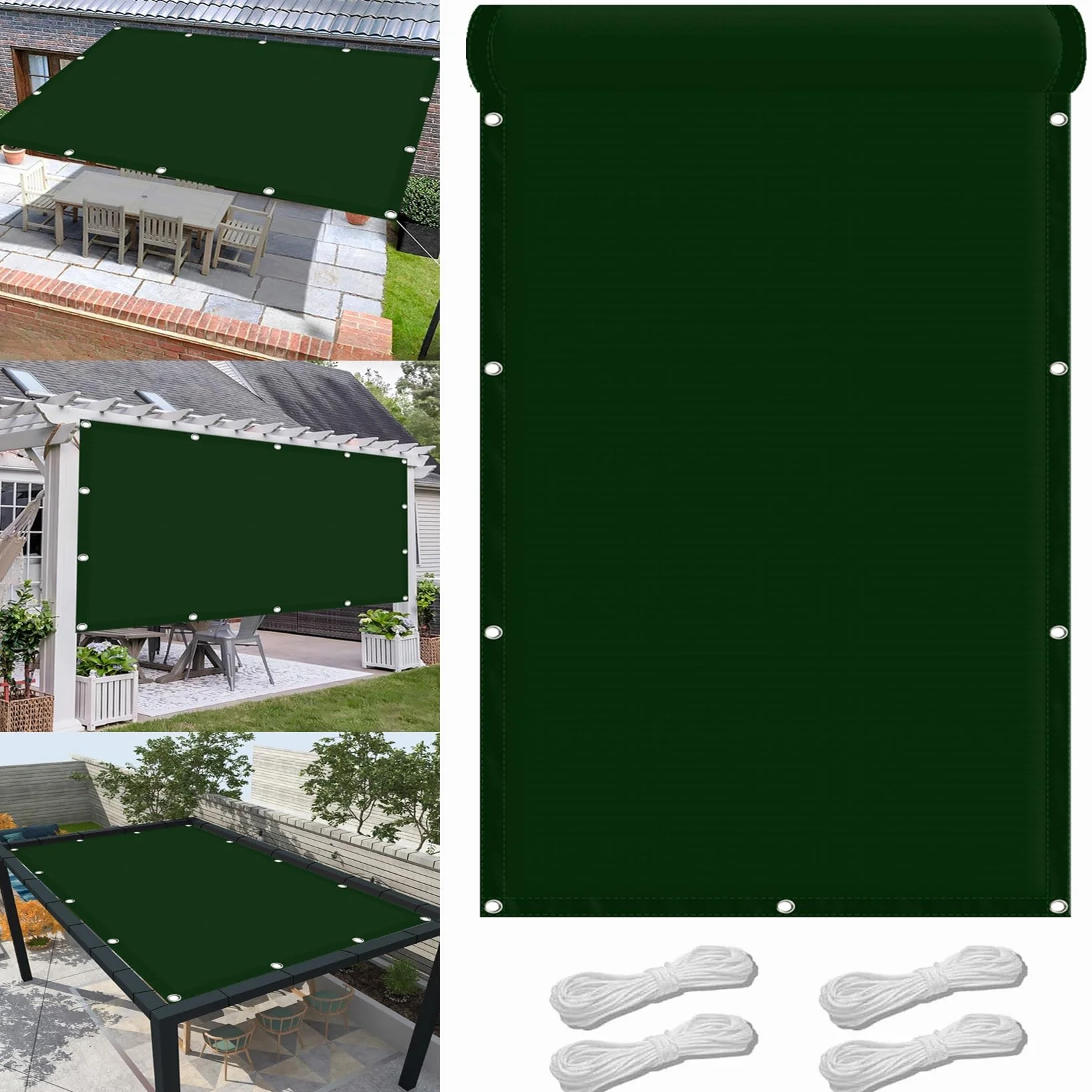 Malla de Sombra con Ojales 1.5 x 3 m Resistente Al Vientoy Al Agua Protección Solar Malla de Sombreo para Balcón con Ojales y Cuerdas de Sujeción para Jardín, Patio, Verde Oscuro