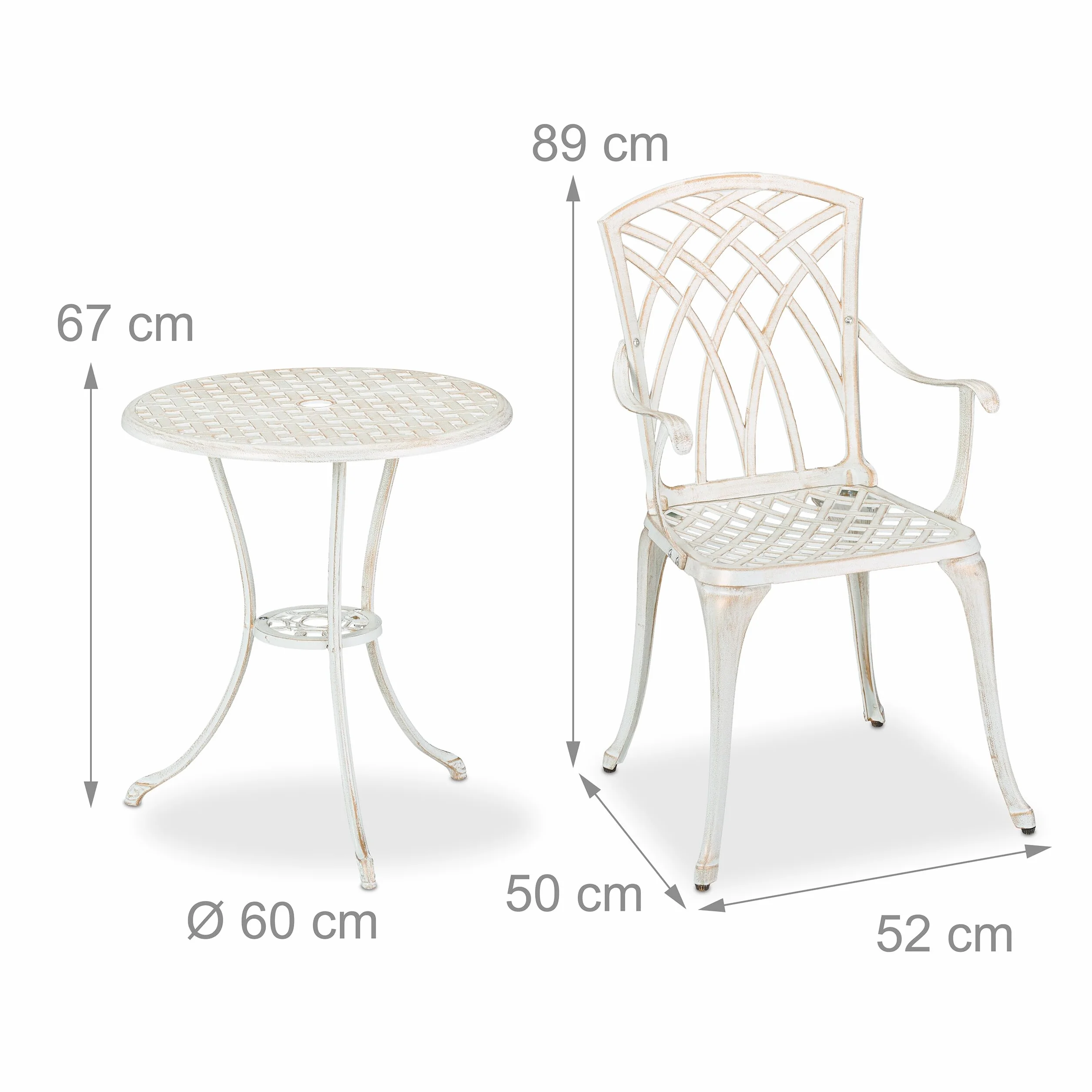 Relaxdays Conjunto Jardín Exterior Mesa y Sillas Terraza Aluminio Fundido Blanco Bronce