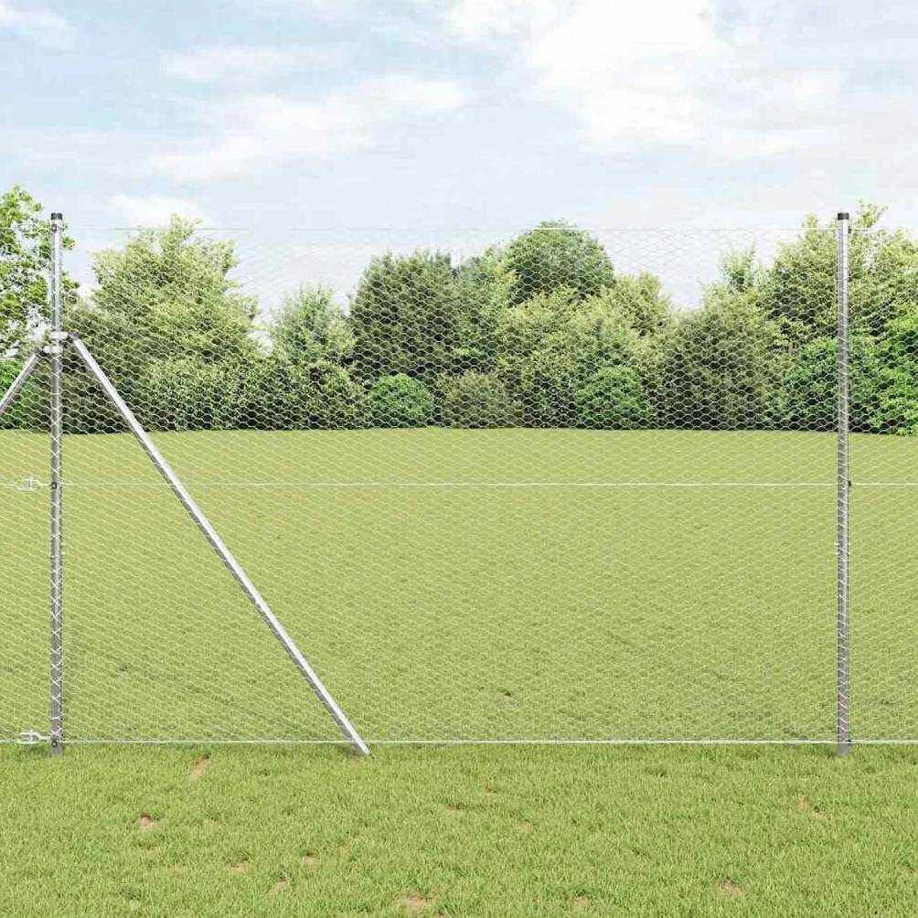 Genérico Cerca Hexagonal Plateado 1,6 x 25 m Acero galvanizado,Bricolaje,Vallas de jardín,Paneles de Vallas,Plata,42005697