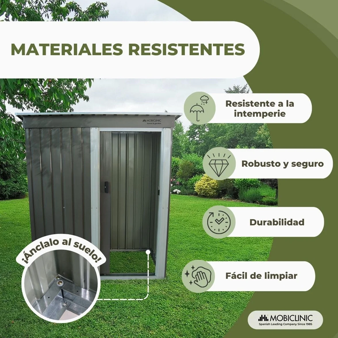 Mobiclinic Cobertizo de Jardín 150x75x181 cm Armario Exterior con Puerta Corrediza Gris