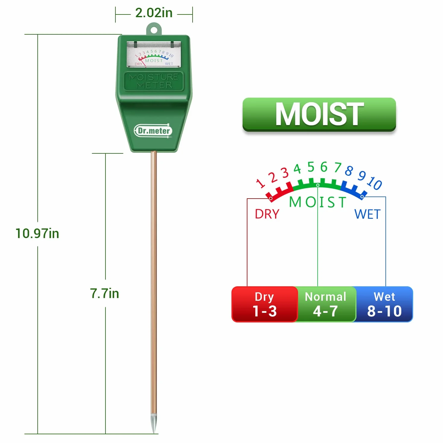 Dr.meter 27CM Medidor Humedad Plantas, Higrometro para Interior y Exterior sin Batería
