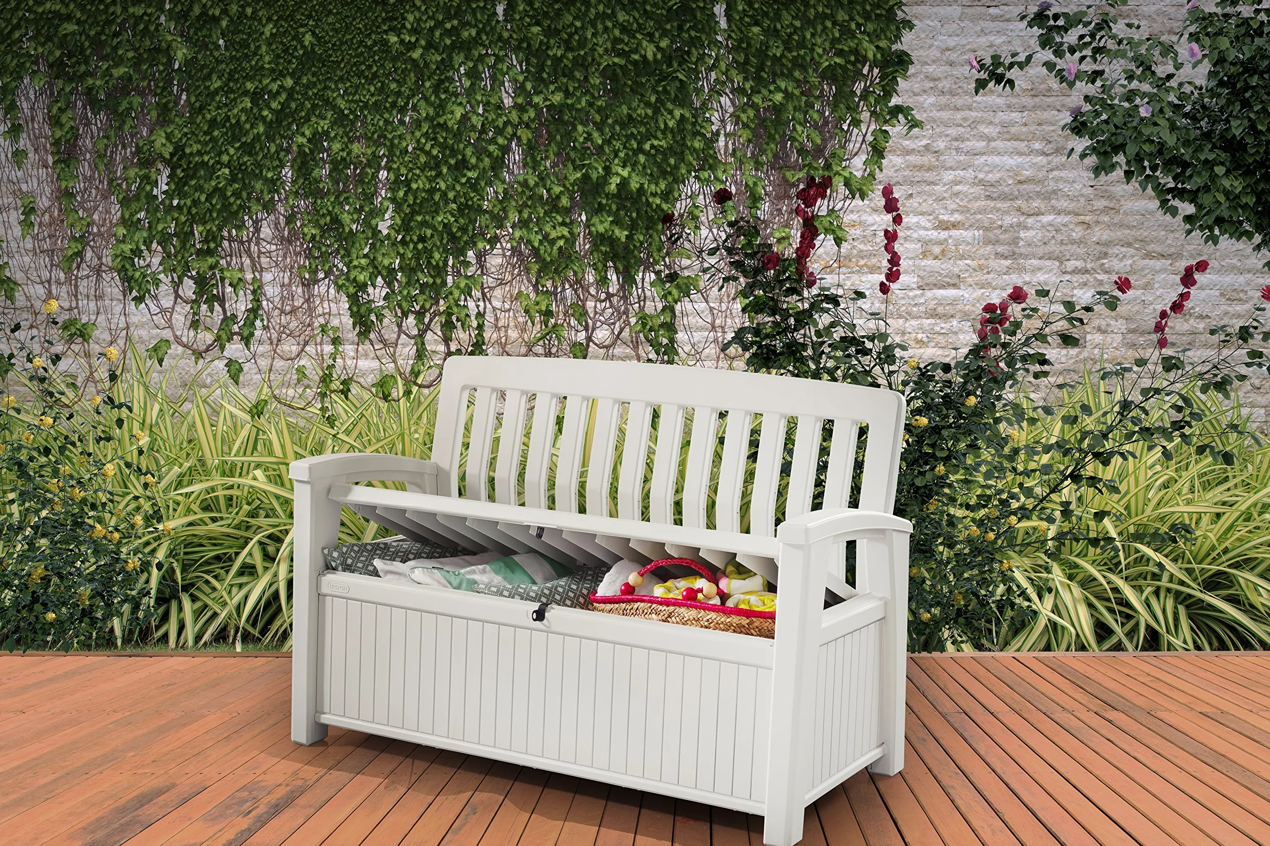 Chalet y jardín Patio Bench Baúl 227 L Blanco