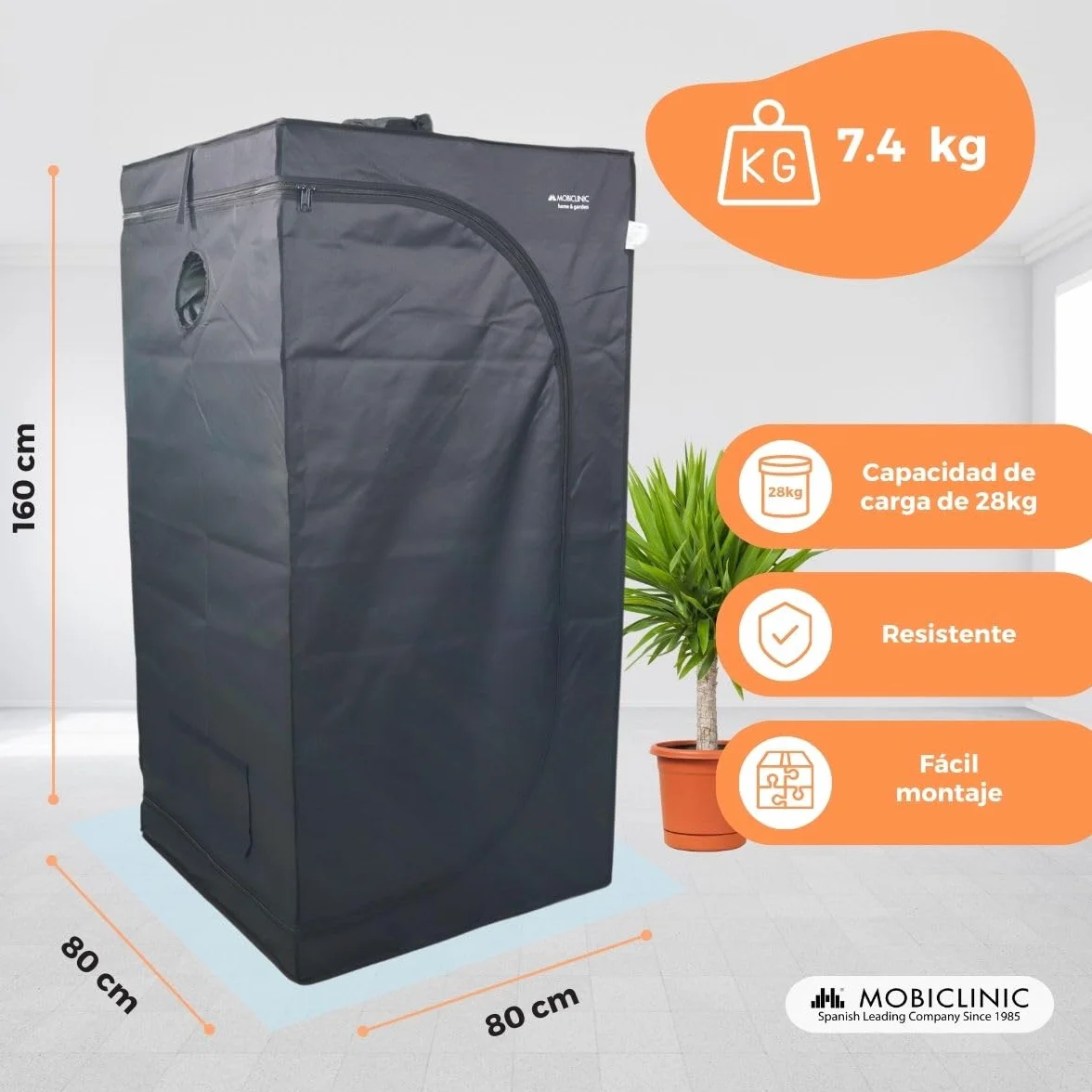 Mobiclinic®, Armario de Cultivo Interior, Growbox, Reflectante Premium Mylar 97%, Hidropónico, Impermeable, Fondo Desmontable, Tejido Nylon Grueso, Estructura Resistente, Grow Tent